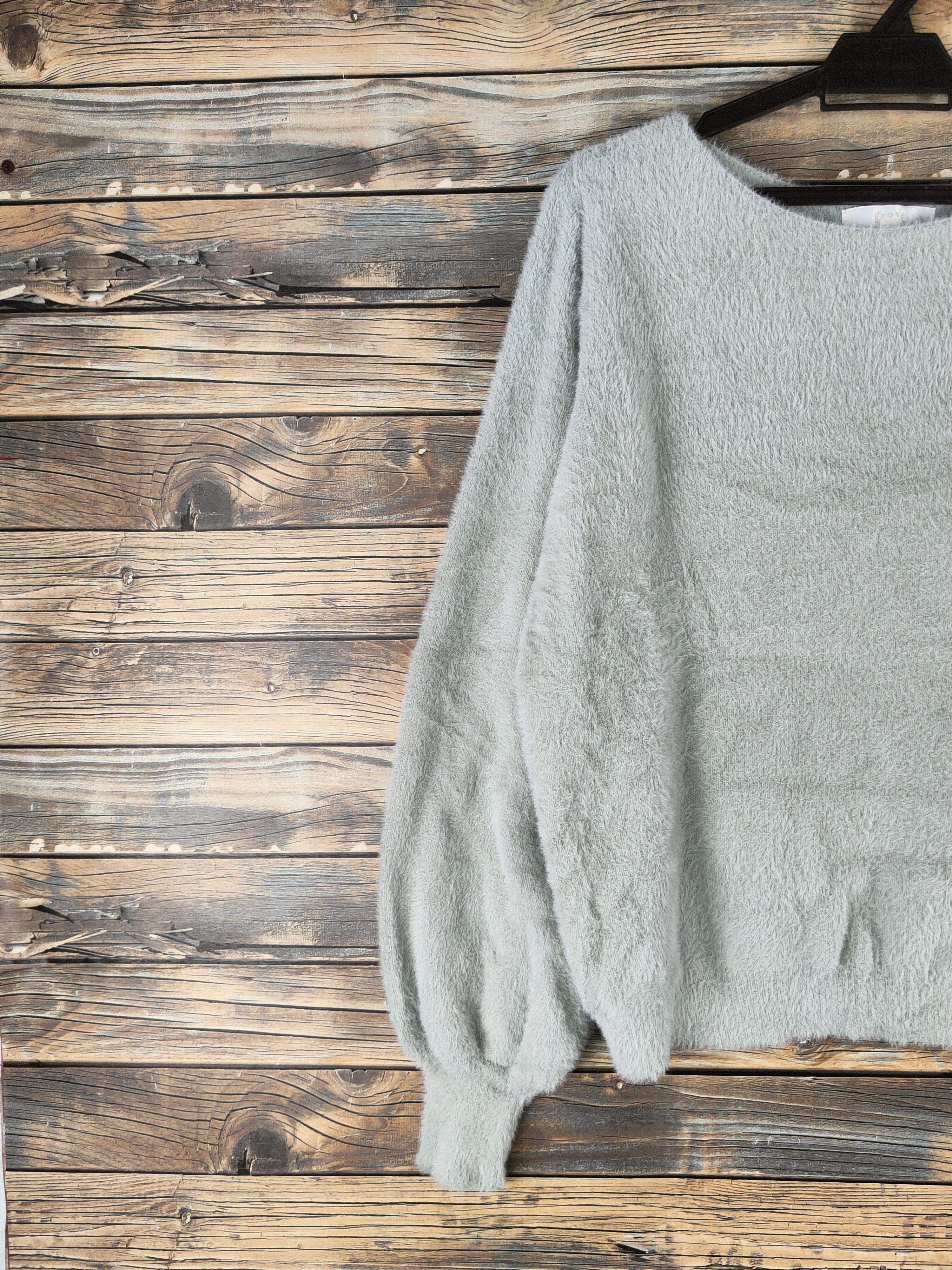 Vintage DL Grove Light Green Fur Mohair Knitwear #46-556 Size L / US 10 / IT 46 - 3 Thumbnail
