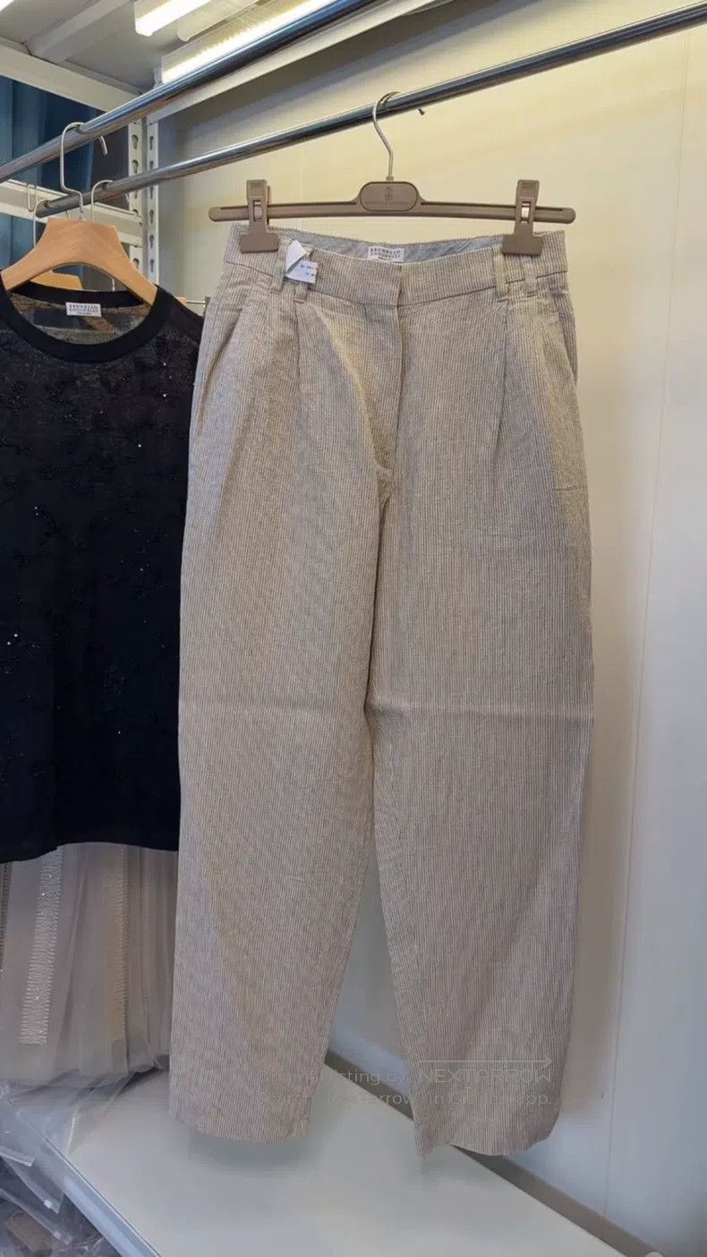 Brunello Cucinelli Brunello Cucinelli Beaded Linen Striped Trousers Size 25" / US 0 / IT 36 - 1 Thumbnail