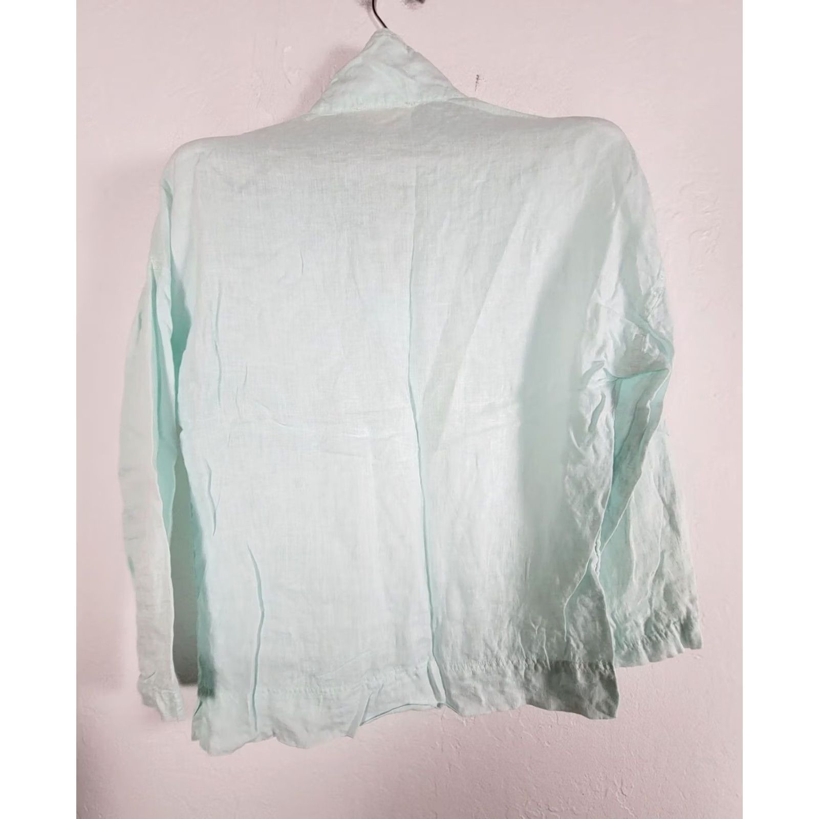 Vintage C&C California Womens Tunic Top XS Light Mint Green Linen Long Sleeve Size XS / US 0-2 / IT 36-38 - 2 Thumbnail