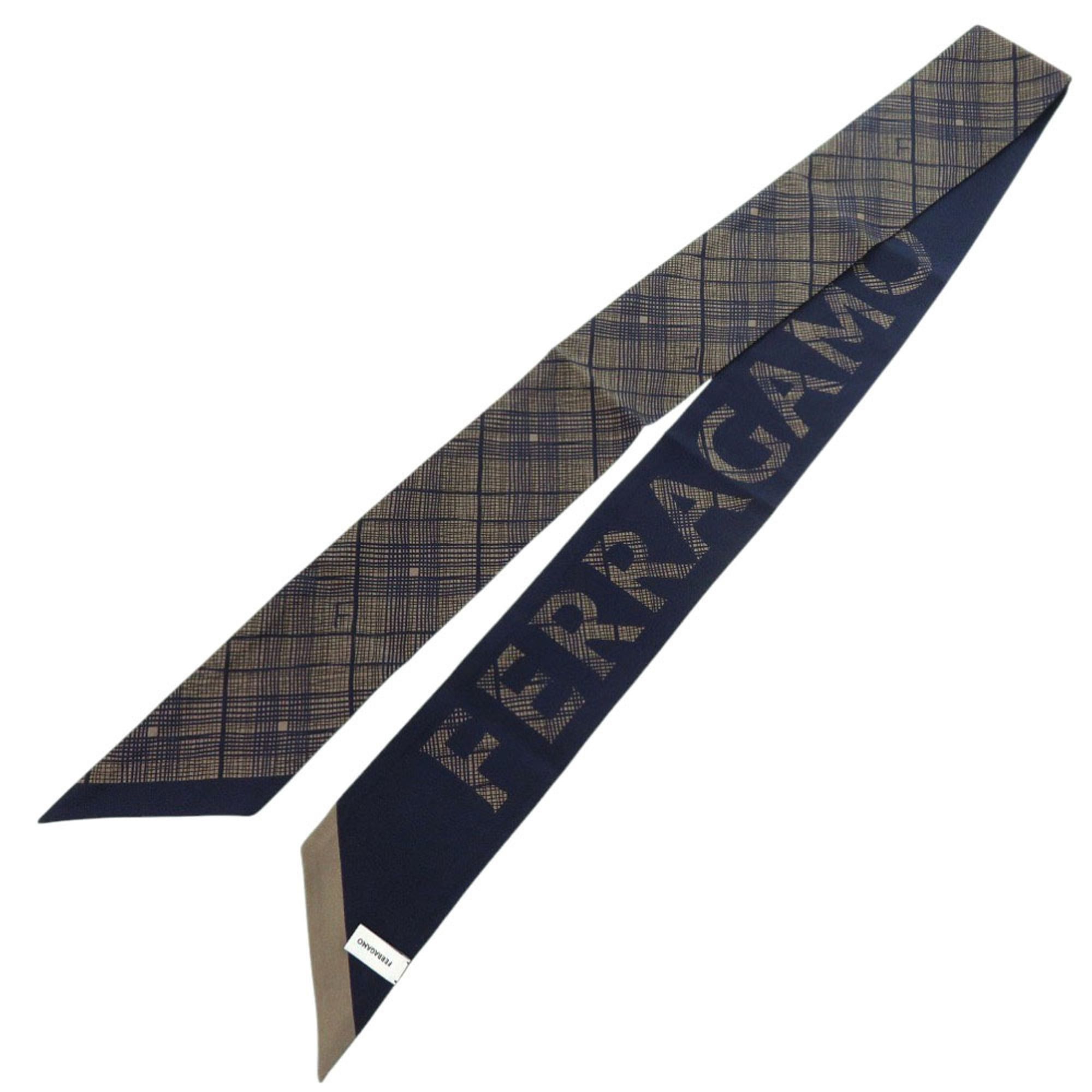 Salvatore Ferragamo Salvatore Ferragamo Silk Navy Brown Scarf Muffler 1880Salvatore Size ONE SIZE - 1 Thumbnail
