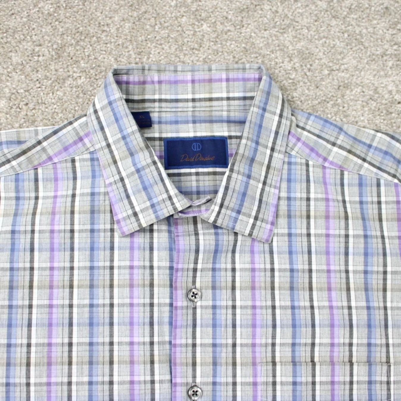 David Donahue David Donahue Shirt Mens XL Gray/Blue/Purple 100% Cotton Long Sleeve Button Up Size US XL / EU 56 / 4 - 6 Thumbnail