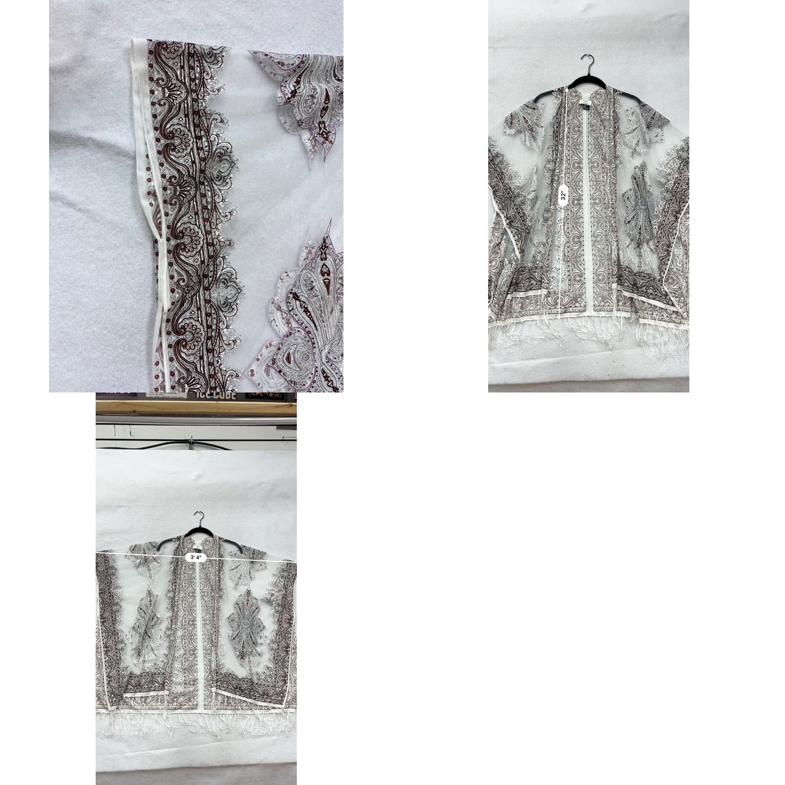 Vintage David And Young Paisley Sheer Fringe Kimono Cardigan Womens OS One Size White Polyester Rayon Blouse Open Front Fringe Shawl 90s? Size ONE SIZE - 8 Thumbnail