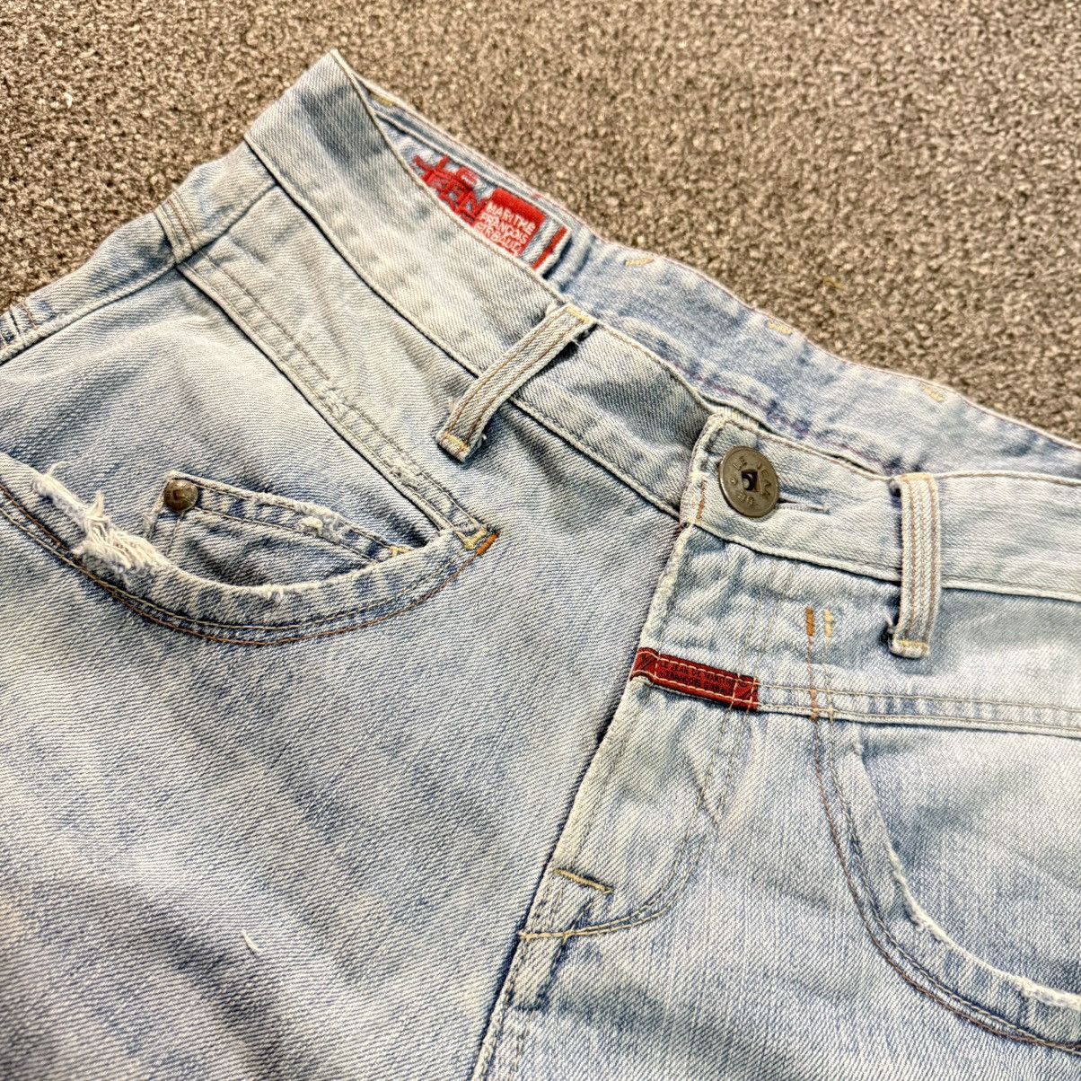 Marithe + Francois Girbaud 2000 y2k MFG Fashionista Light Wash Blue Distressed Denim Size US 31 - 12 Thumbnail
