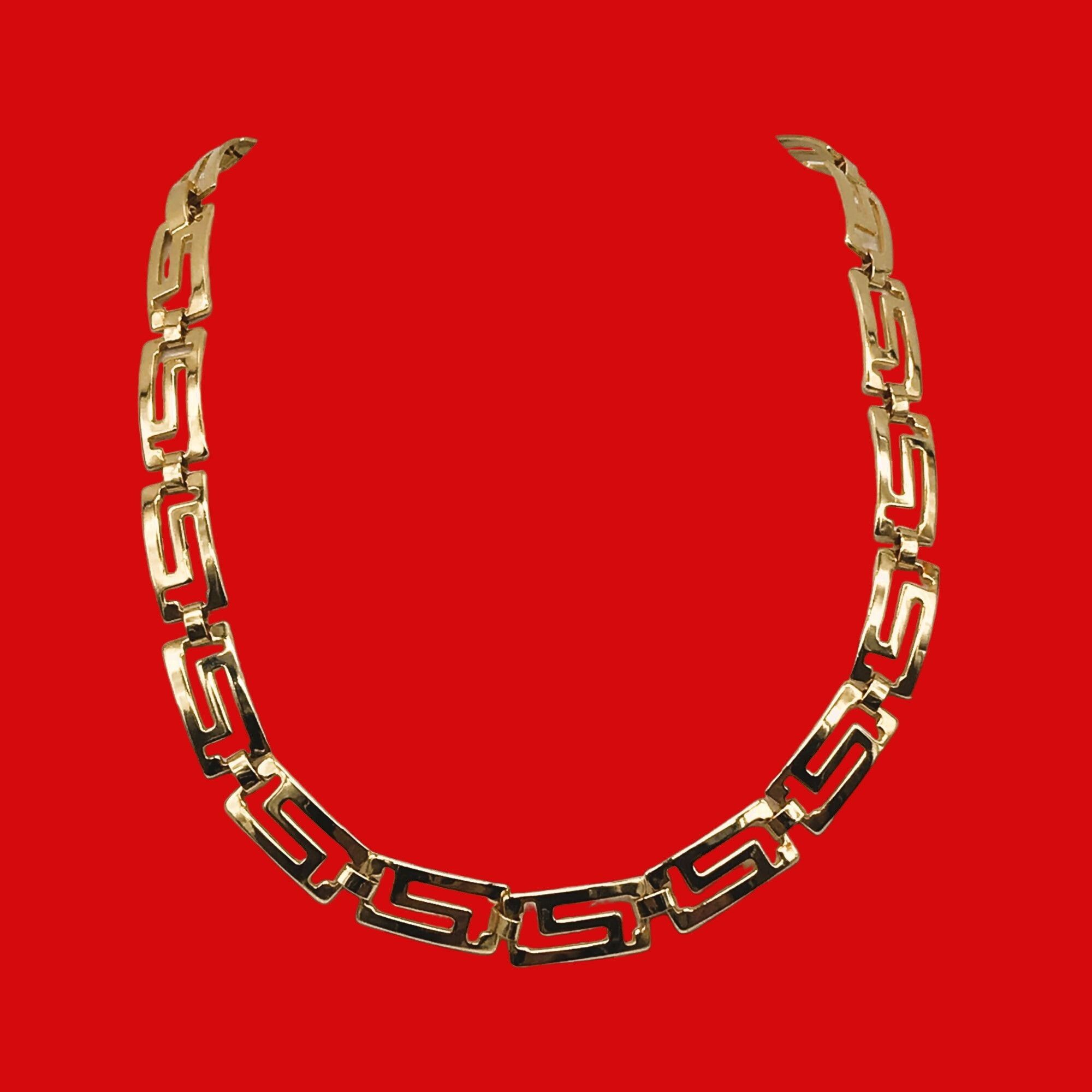 Vintage MCM Greek Key Collar Necklace Link Gold Plated? Vintage Mean Size ONE SIZE - 6 Thumbnail