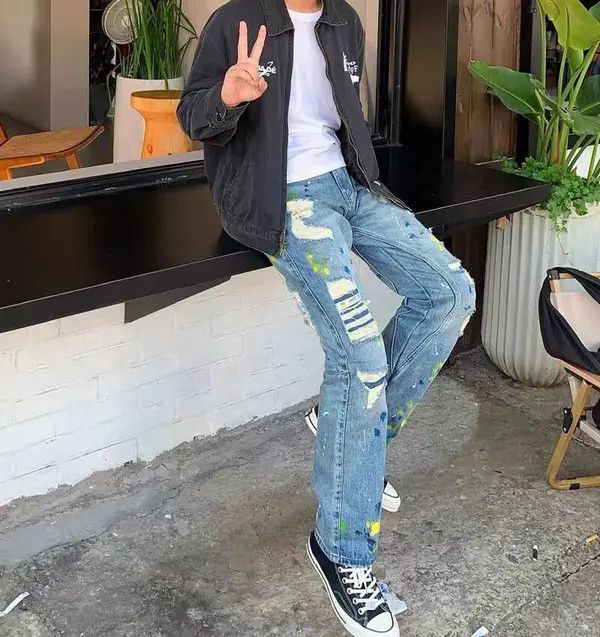 VIBE Street washed ripped hip hop jeans with splashes of ink Size US 30 / EU 46 - 4 Thumbnail