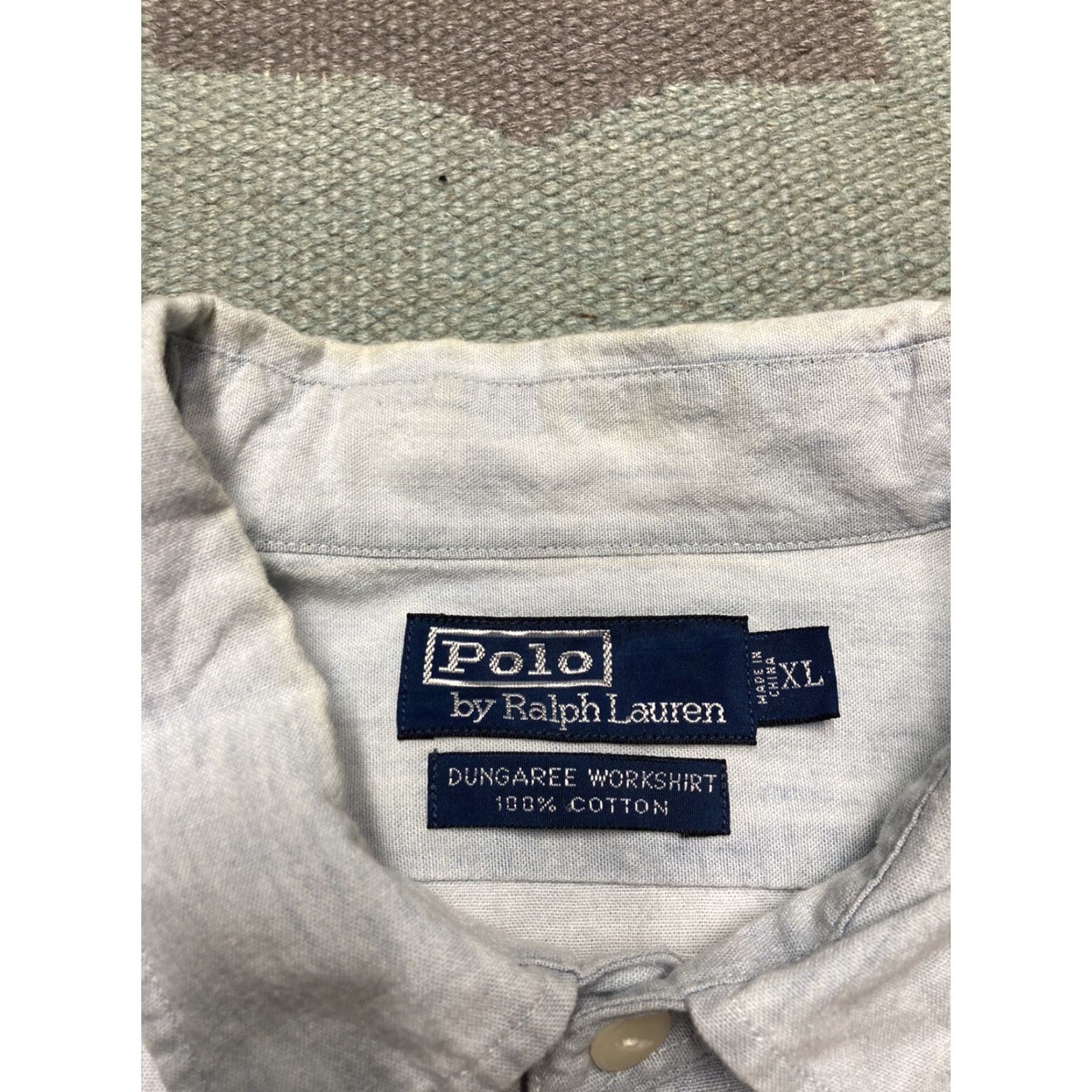 Polo Ralph Lauren VINTAGE Polo Ralph Lauren Workshirt dungaree chambray short sleeve XL Men’s Blue 27.5” pit 33.5” Shirt Mens Size US XL / EU 56 / 4 - 5 Thumbnail