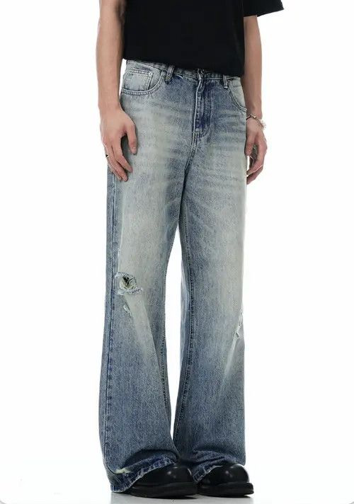 Hypebeast × Japanese Brand Retro men's cleanfit loose straight worn flared jeans Size US 32 / EU 48 - 3 Thumbnail