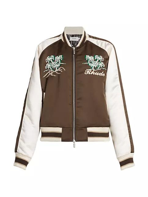 os11x0124 Crepe Satin Souvenir Jacket in Brown & Creme