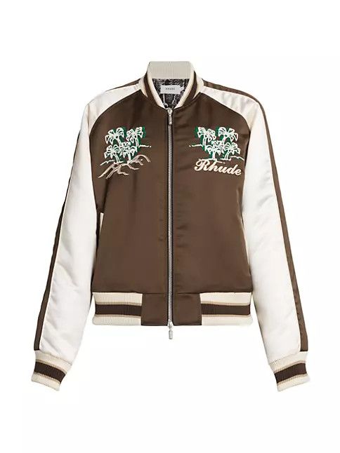 image of Rhude Os11X0124 Crepe Satin Souvenir Jacket In Brown & Creme in Brown/Creme, Men's (Size Small)