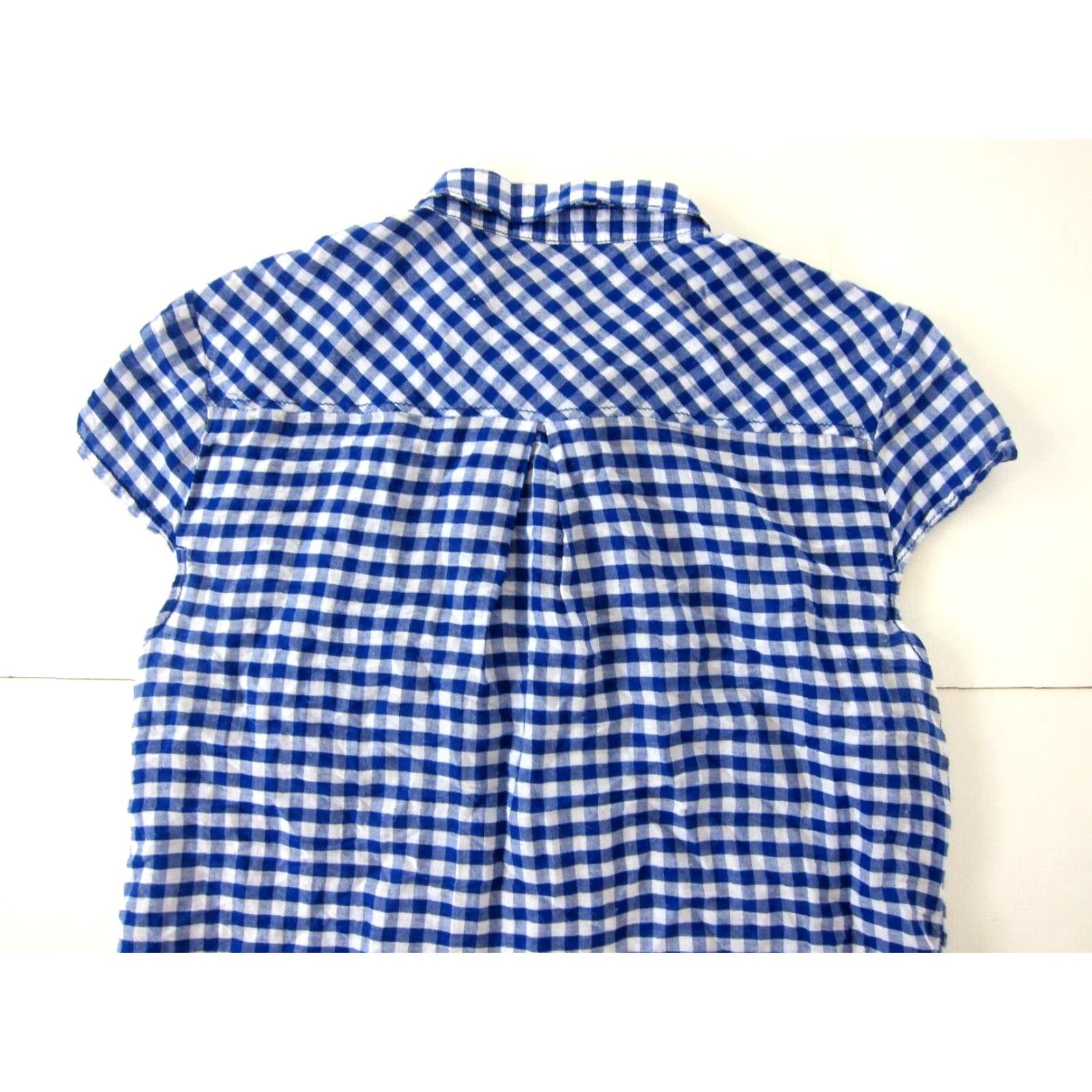 Anthropologie Holding Horses Blouse Shirt Cotton Blue White Plaid Ombre Short Sleeve 4 Womens Vintage Style Theme Horse Button Collar to Travel Business Casual Size S / US 4 / IT 40 - 5 Thumbnail