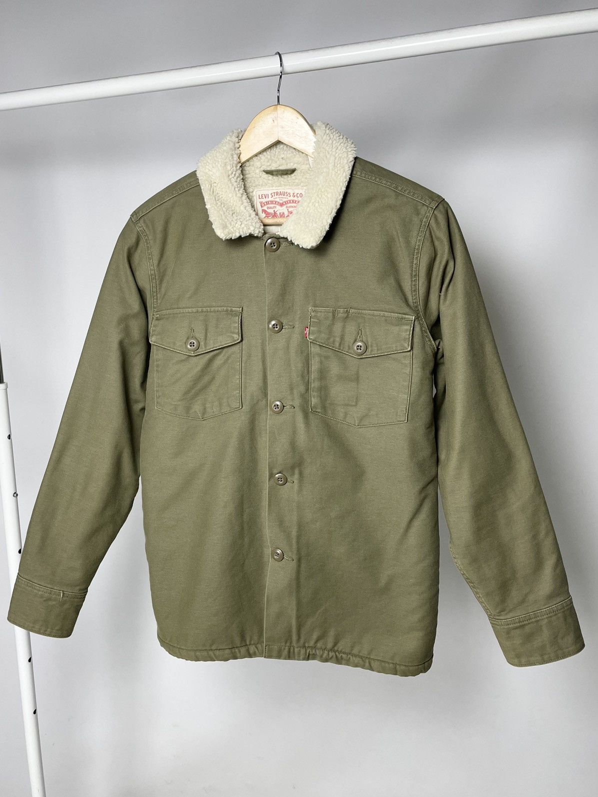 Levi's Levis Green 🥦 Size S Sherpa Jacket with Fur Military Style Size US S / EU 44-46 / 1 - 1 Thumbnail