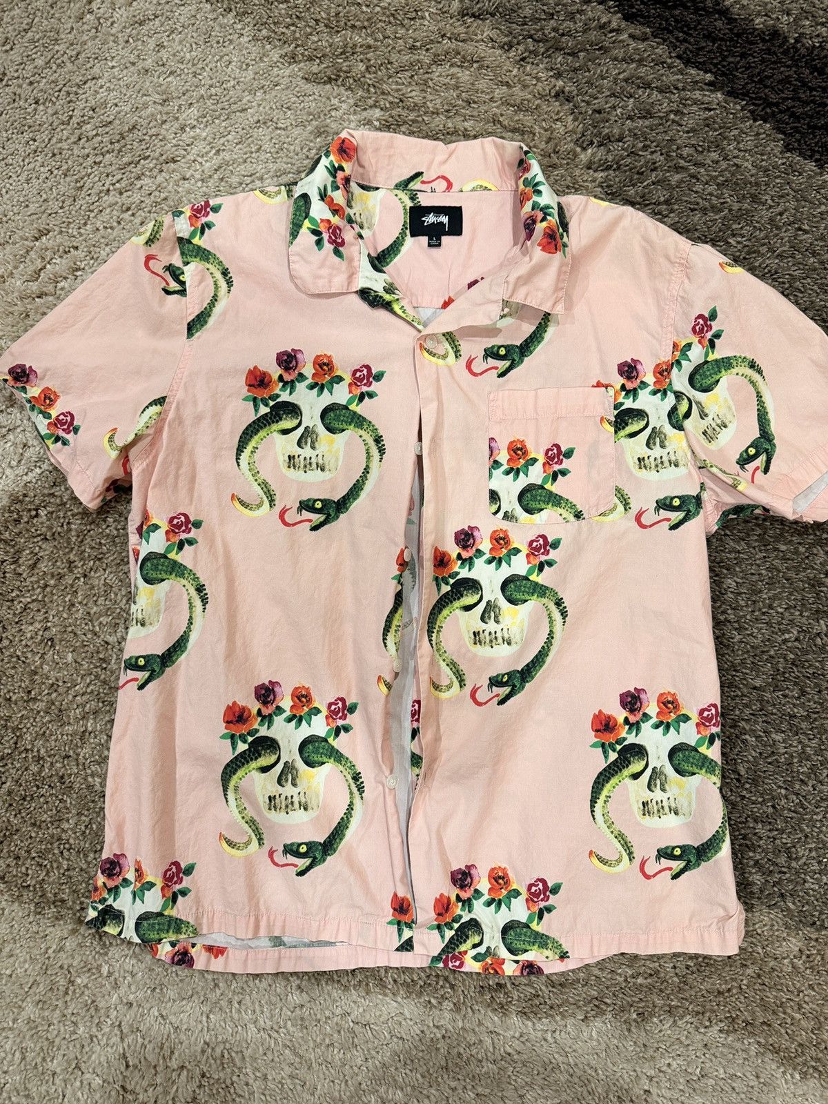 Stussy Stussy Button Up Pink Snakes Skull Size US L / EU 52-54 / 3 - 1 Thumbnail