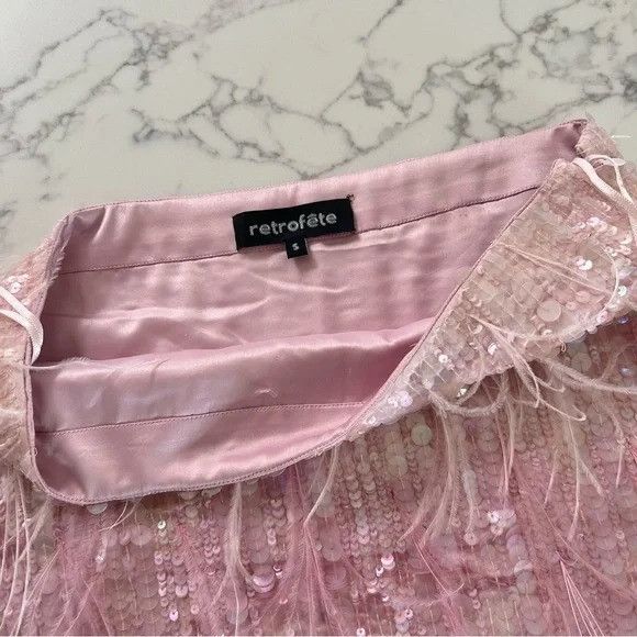 Retrofete Retrofête Athana Sequin Feather Mini Skirt – Dusty Pink Size 27" / US 4 / IT 40 - 8 Thumbnail