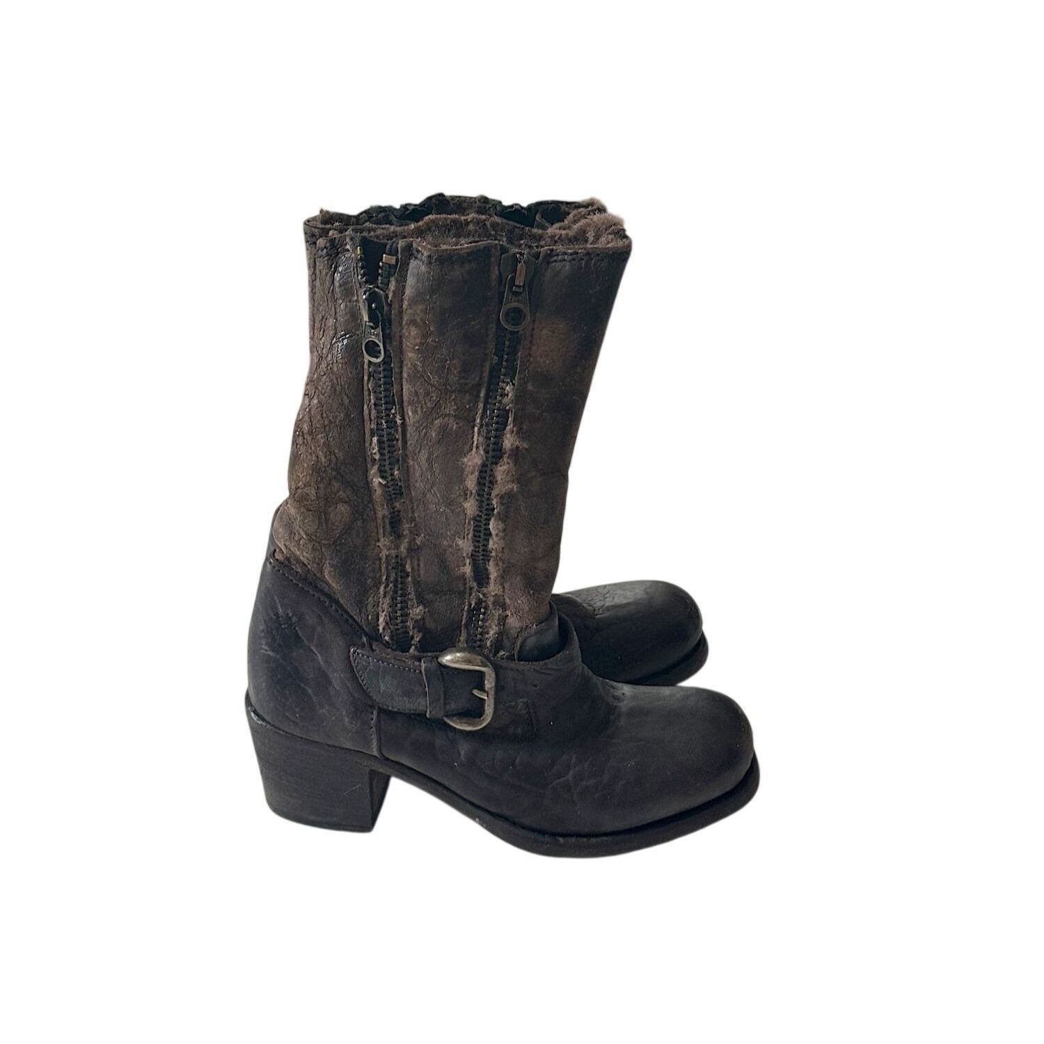 Other Nylo Distressed Leather Shearling Double Zip Booties Brown E Size US 9 / IT 39 - 6 Thumbnail