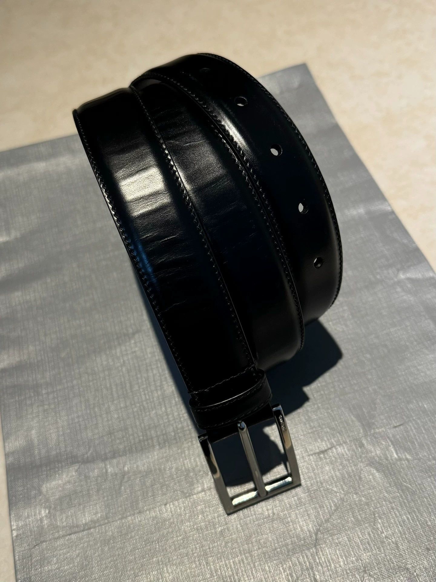 Prada Prada Stitched Belt Black Soft Leather Unisex 9/10 Size ONE SIZE - 3 Thumbnail