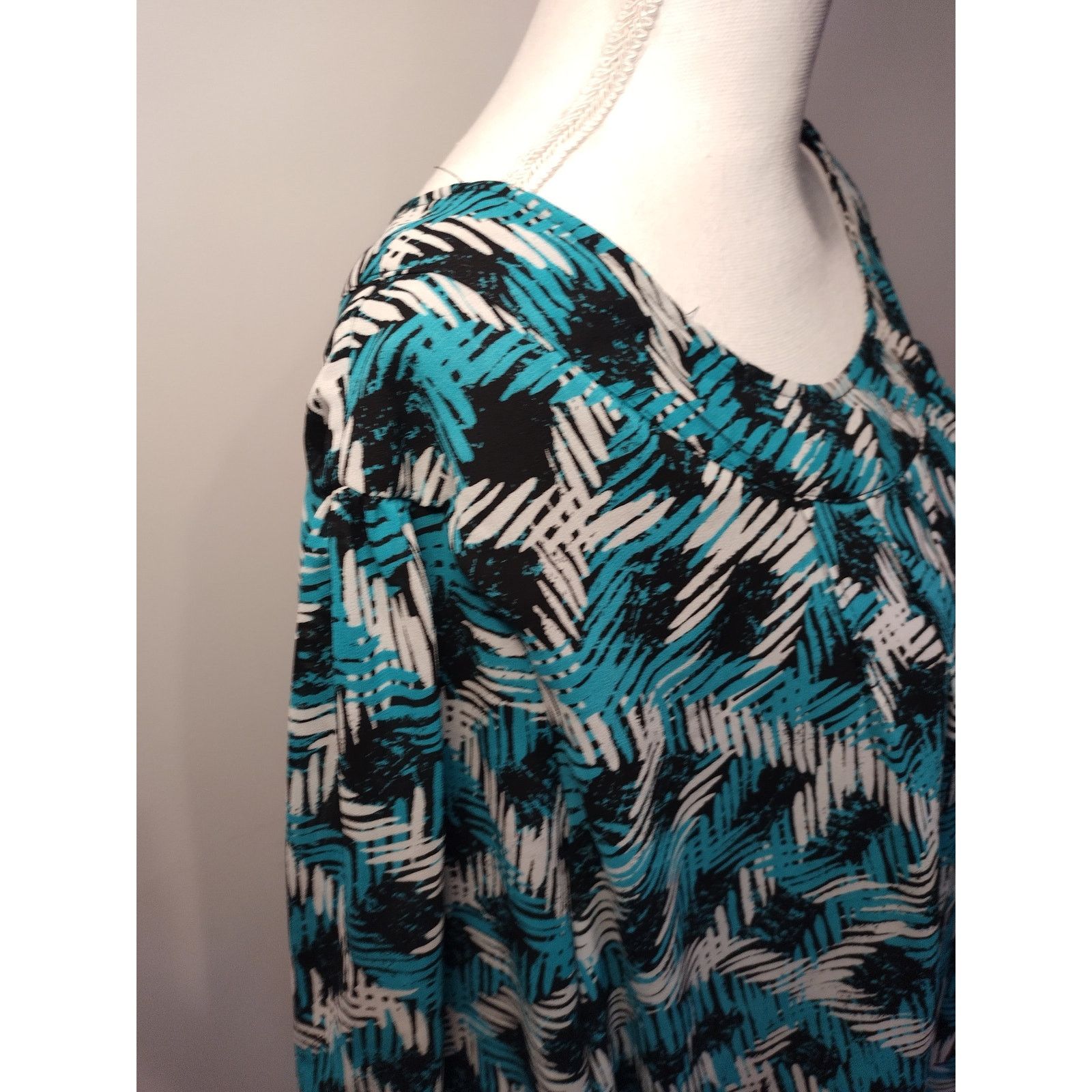 Covington Covington Women 3/4 Sleeve Top Blouse Scoop Neck Blue Black Size XXL / US 16-18 / IT 52-54 - 7 Thumbnail