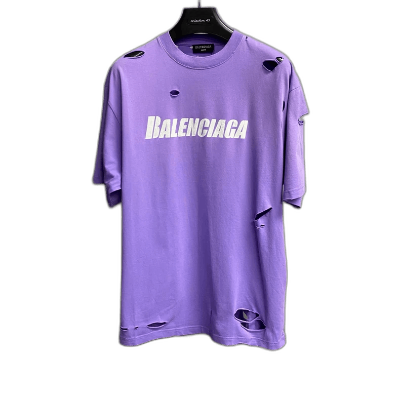 Balenciaga Balenciaga Lavender Purple Distressed Logo T-shirt-yf Size US XS / EU 42 / 0 - 1 Thumbnail