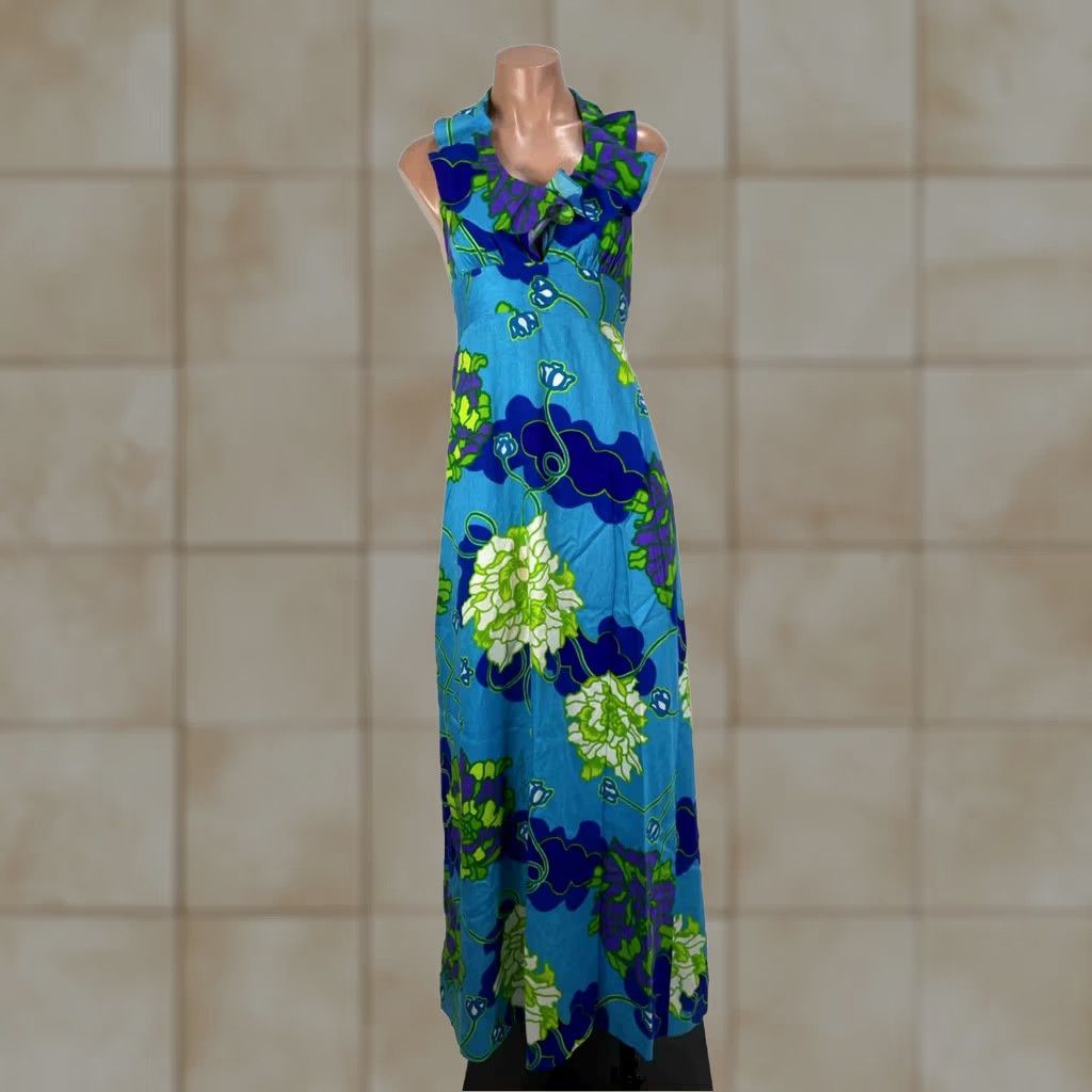 Vintage VINTAGE Pomare Hawaii Maxi Halter Tiki Dress Floral Blue Purple Psychedelic Dress Womens 70s 60s Hawaiian Casual Party/Cocktail Summer Fall Size M / US 6-8 / IT 42-44 - 1 Thumbnail