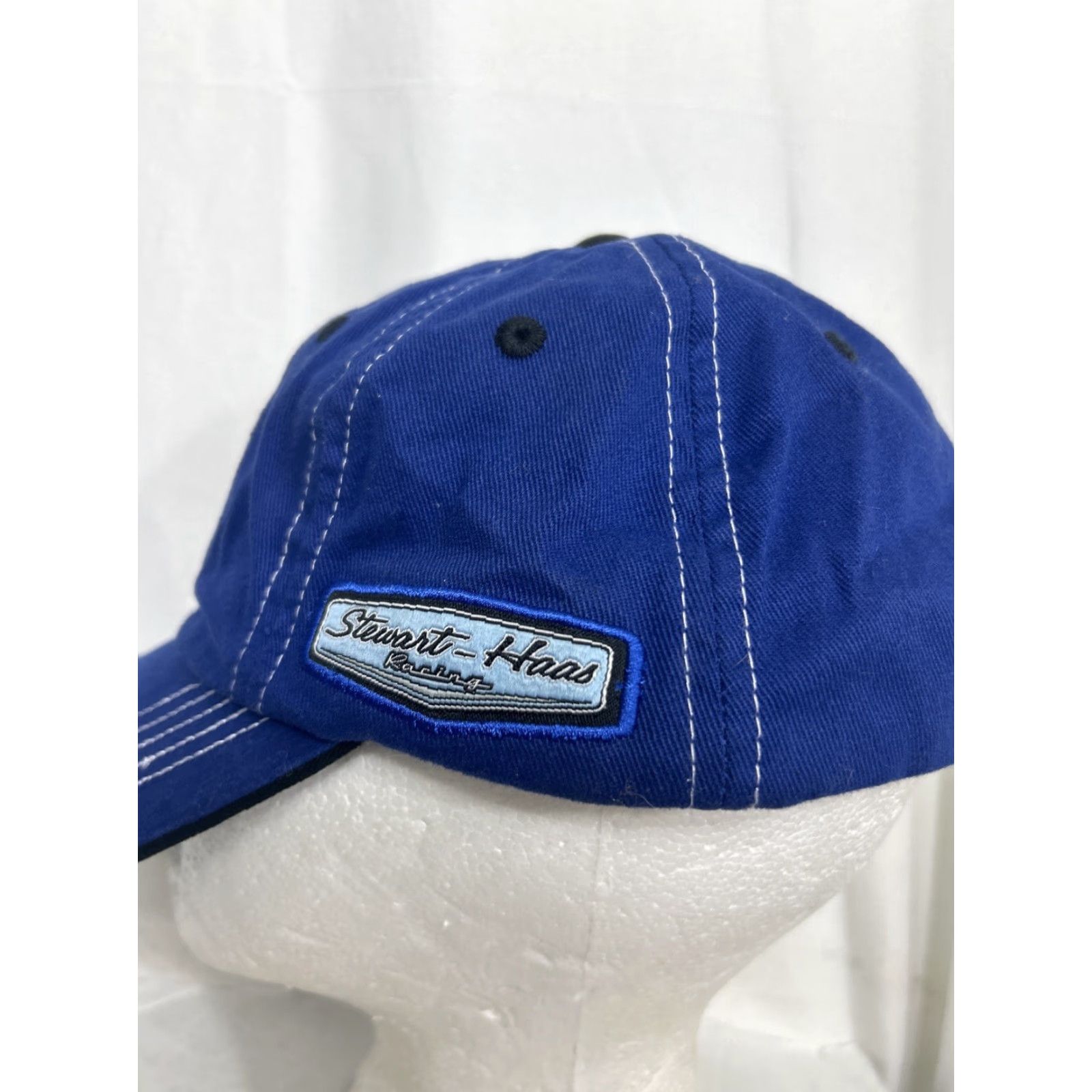 NASCAR Busch Beer NASCAR Racing Blue White Strapback Adjustable Hook Loop Stewart Haas Baseball Cap Mens Adjustable Blue White Cap Size ONE SIZE - 7 Thumbnail