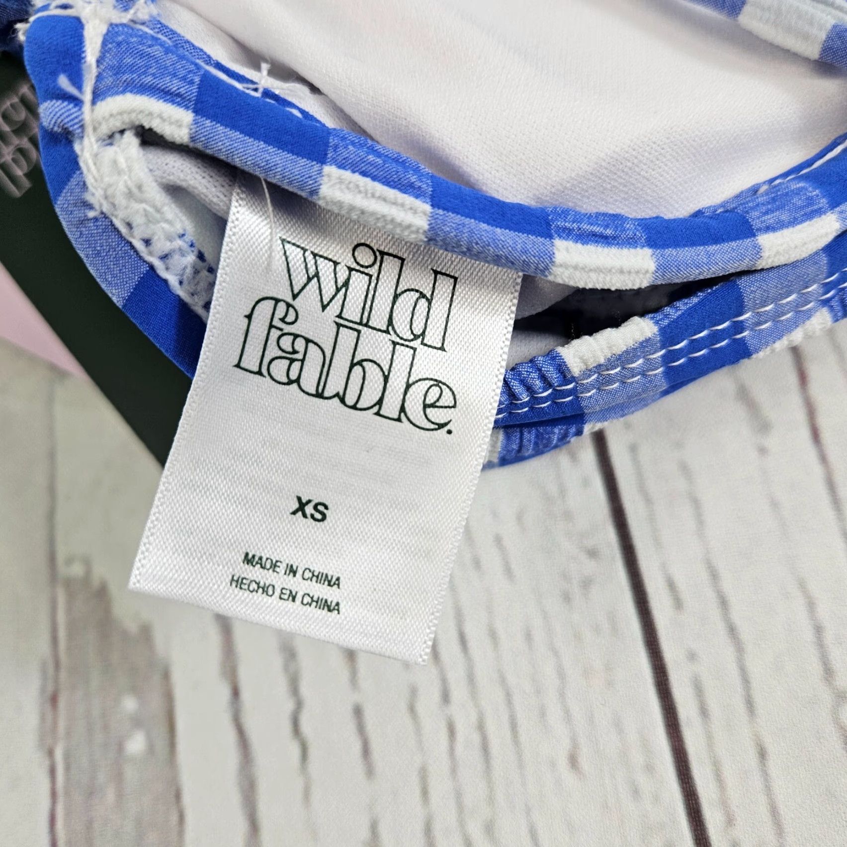 Vintage Wild Fable Bikini Top Womens XS Blue White Gingham Swim Shirtless? No. Size XS / US 0-2 / IT 36-38 - 5 Thumbnail