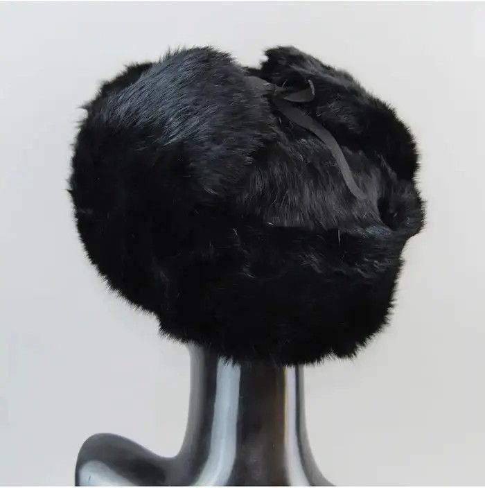 Japanese Brand Warm Natural Rabbit Fur Bomber Hat With Earflaps Size ONE SIZE - 6 Thumbnail