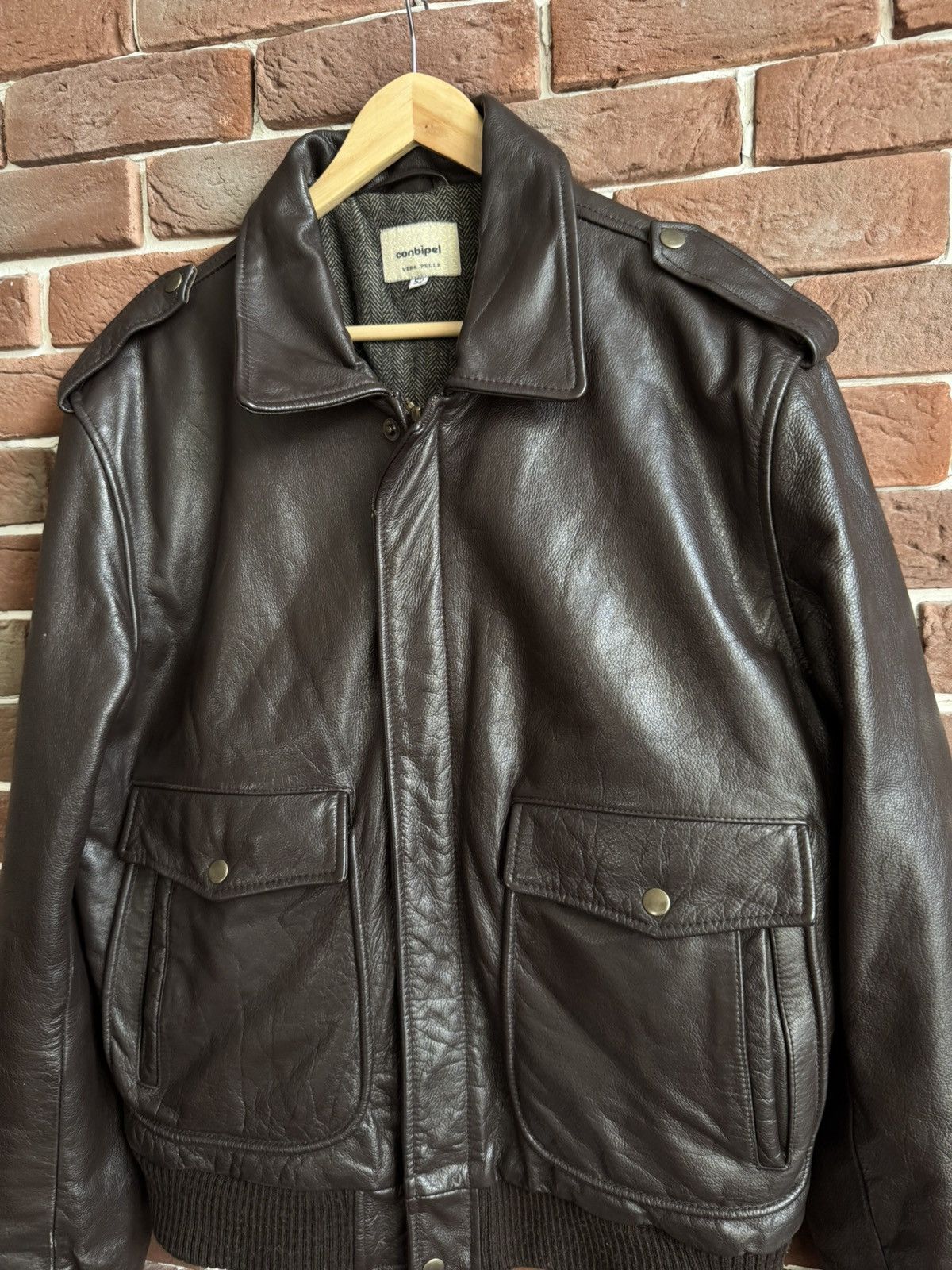 Vintage Conbipel Vintage 90s Flight Leather Jacket Rare Rock Roll Size US L / EU 52-54 / 3 - 5 Thumbnail