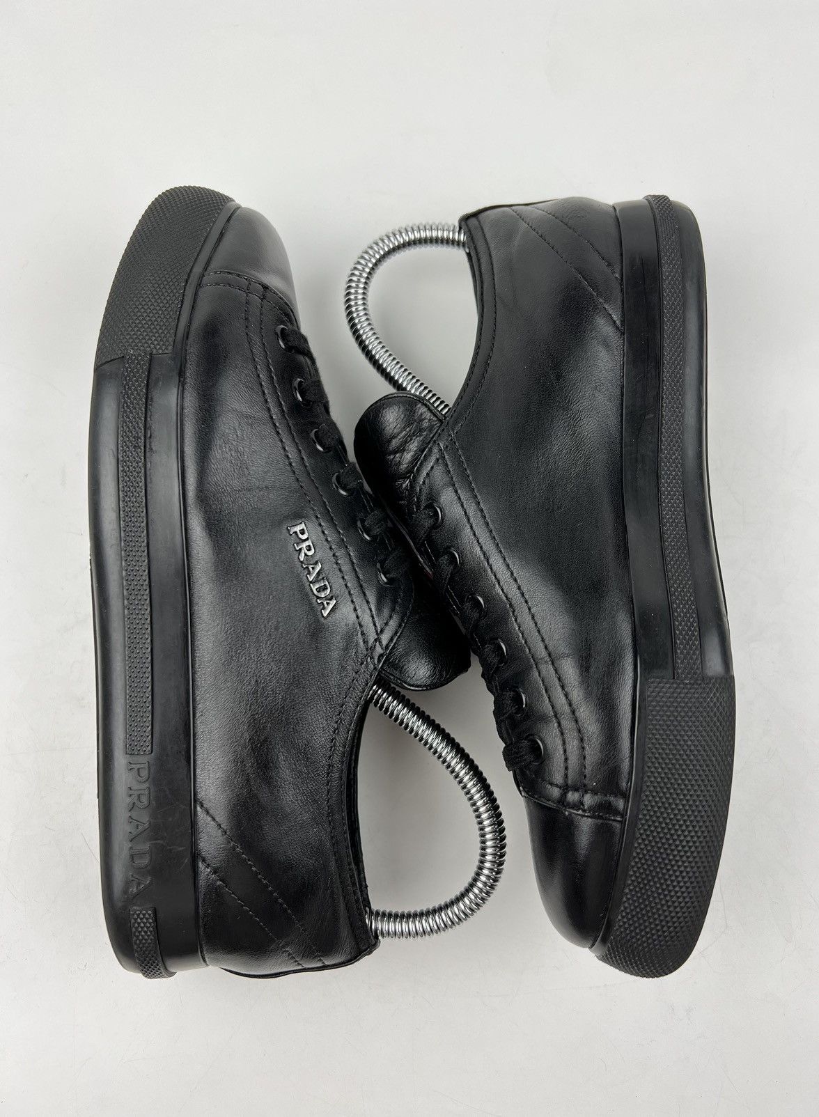 Prada PRADA Sneakers Low-Top Leather Shoes Red Tab Logo Black Wmns Size US 6.5 / IT 36.5 - 16 Thumbnail