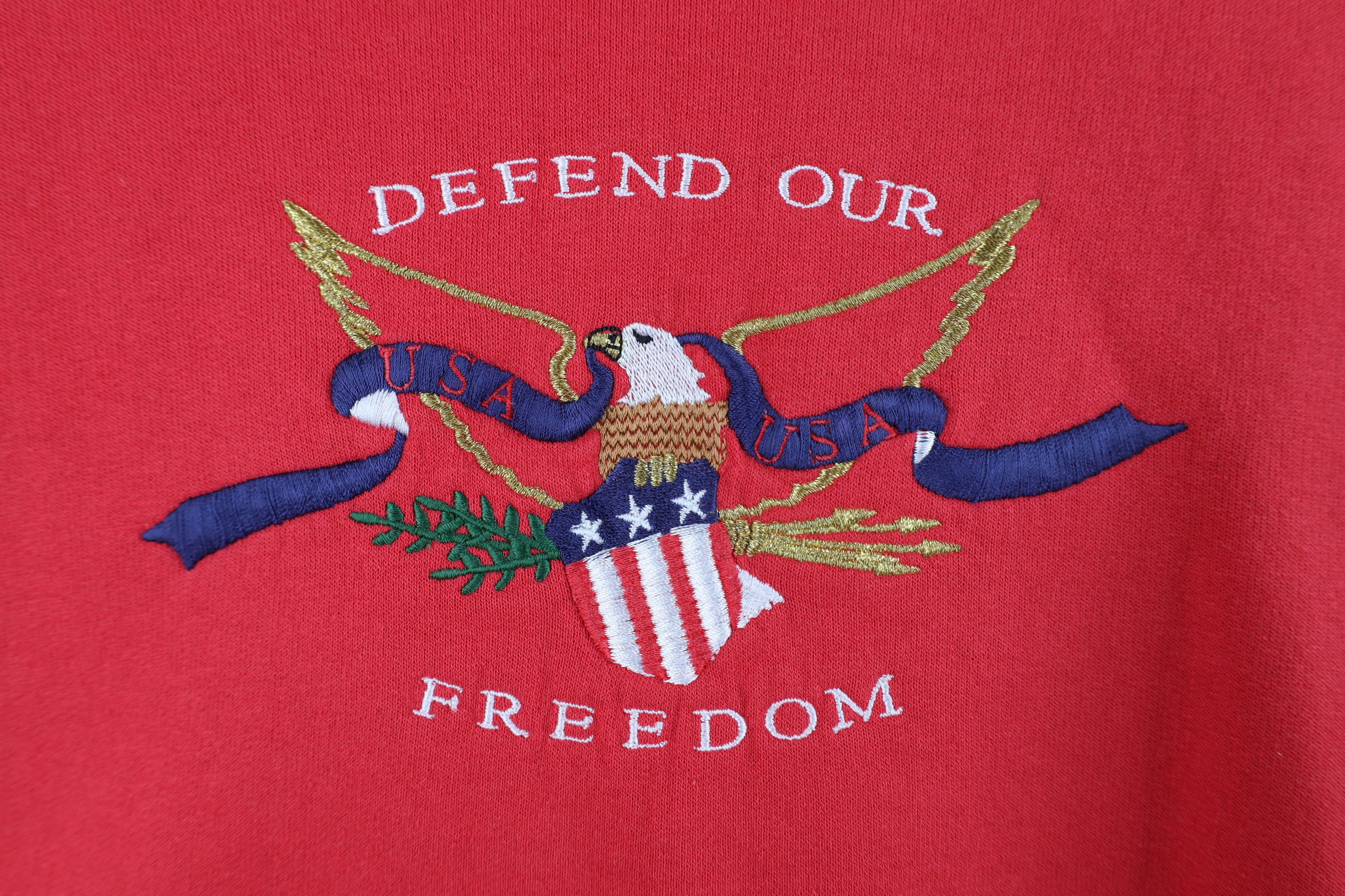 Vintage Vintage 90s Streetwear Defend Our Freedom Eagle Sweatshirt Size US XL / EU 56 / 4 - 4 Thumbnail