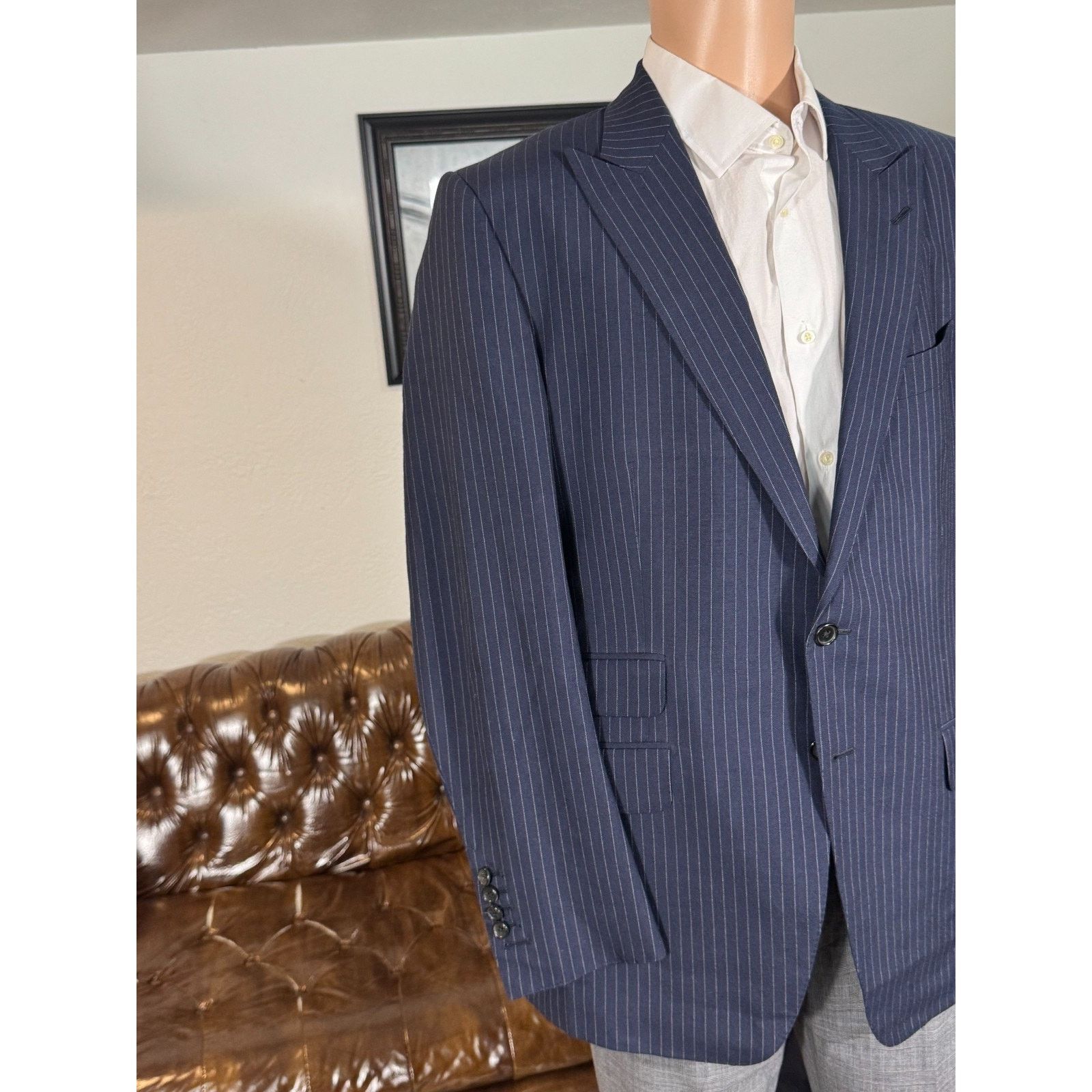 Tom Ford Tom Ford Navy Striped Peak Lapel 2pc Suit O'Connor 52R 42R Size 44R - 13 Thumbnail