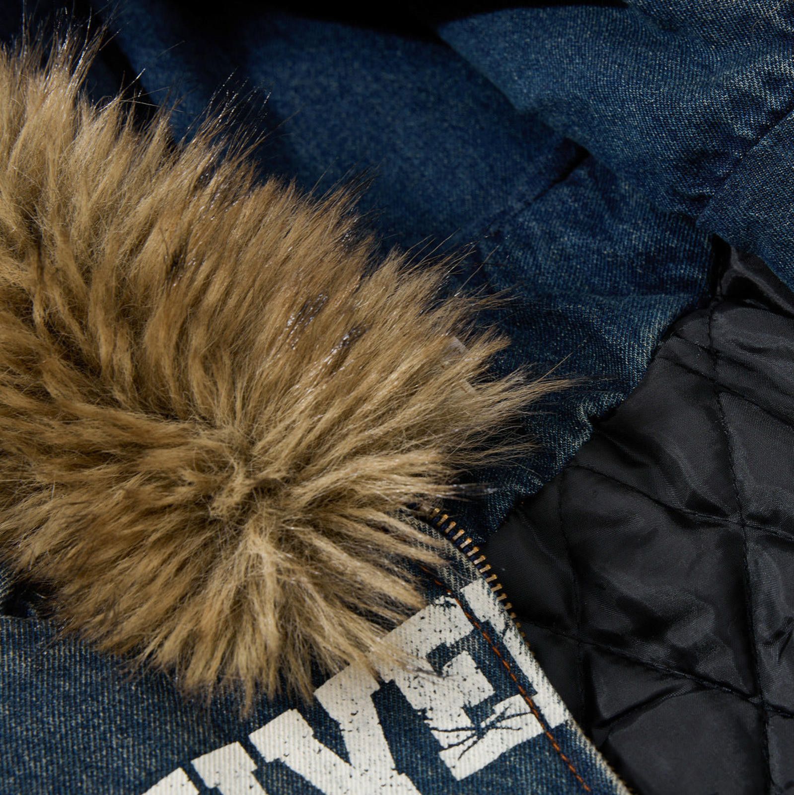 Japanese Brand Blue Faux Fur Hooded Denim Jacket, Casual Warm Outerwear Size US M / EU 48-50 / 2 - 2 Thumbnail