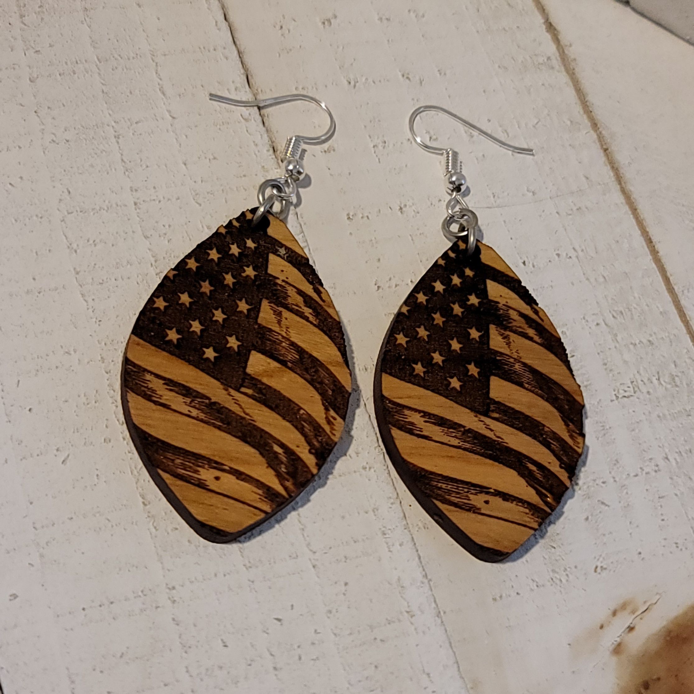 Handmade American Flag Dangle Earrings #2 Size ONE SIZE - 2 Thumbnail