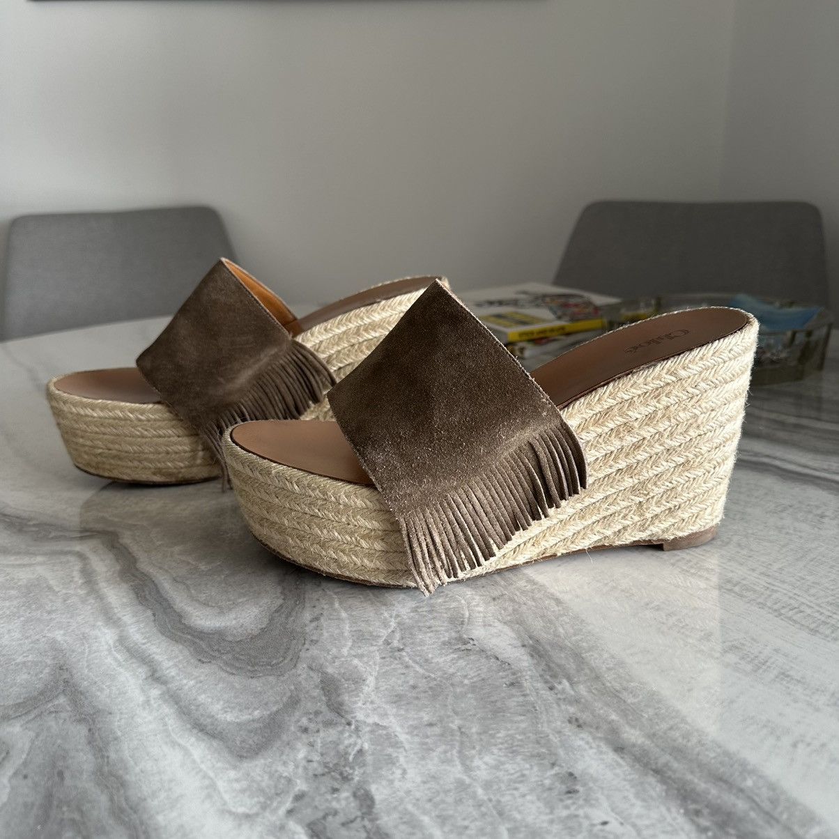 Chloe Chloe Estel Fringe-Trimmed Wedge Espadrille in Brown Suede Size US 9.5 / IT 39.5 - 1 Thumbnail