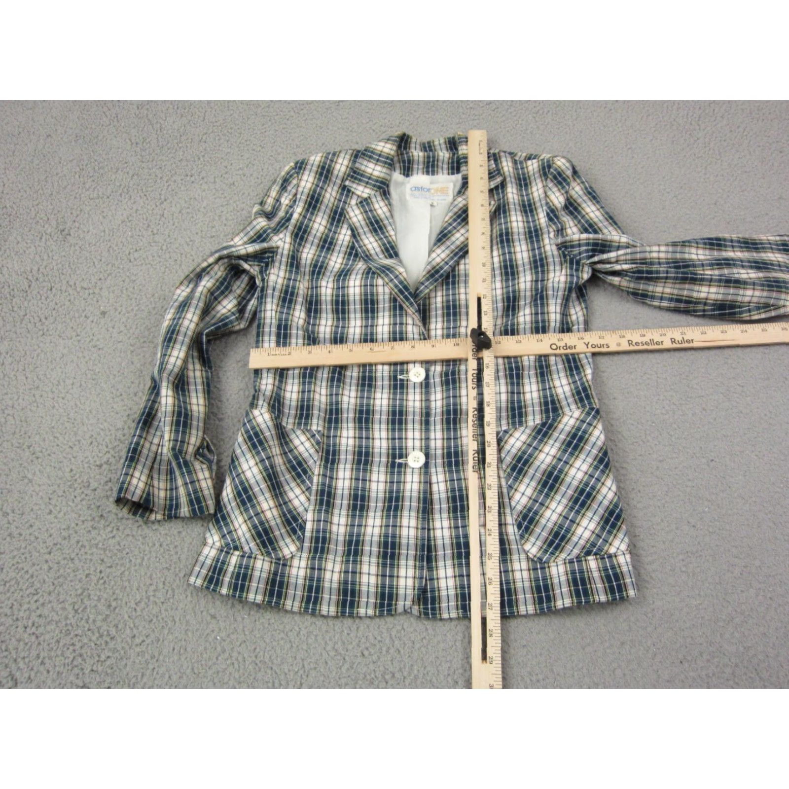 Vintage VINTAGE Astor One Jacket Womens 8 Medium Blue Checkered Blazer Coat 70s Womens Blazer Mens? Size M / US 6-8 / IT 42-44 - 6 Thumbnail