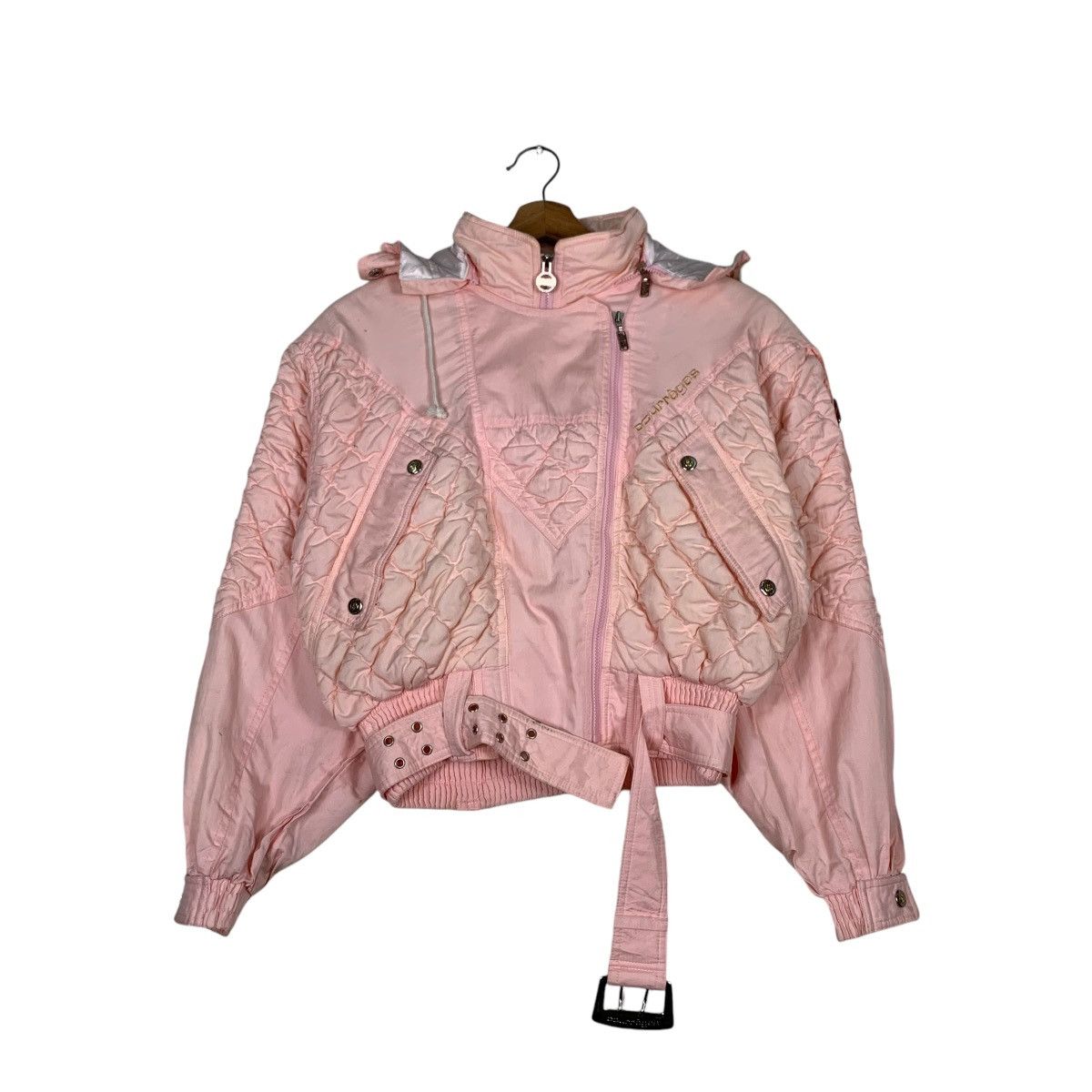 Courreges COURREGES Fur Hoodie Pink Belted Crop Jacket #1230-C56 Size S / US 4 / IT 40 - 1 Thumbnail