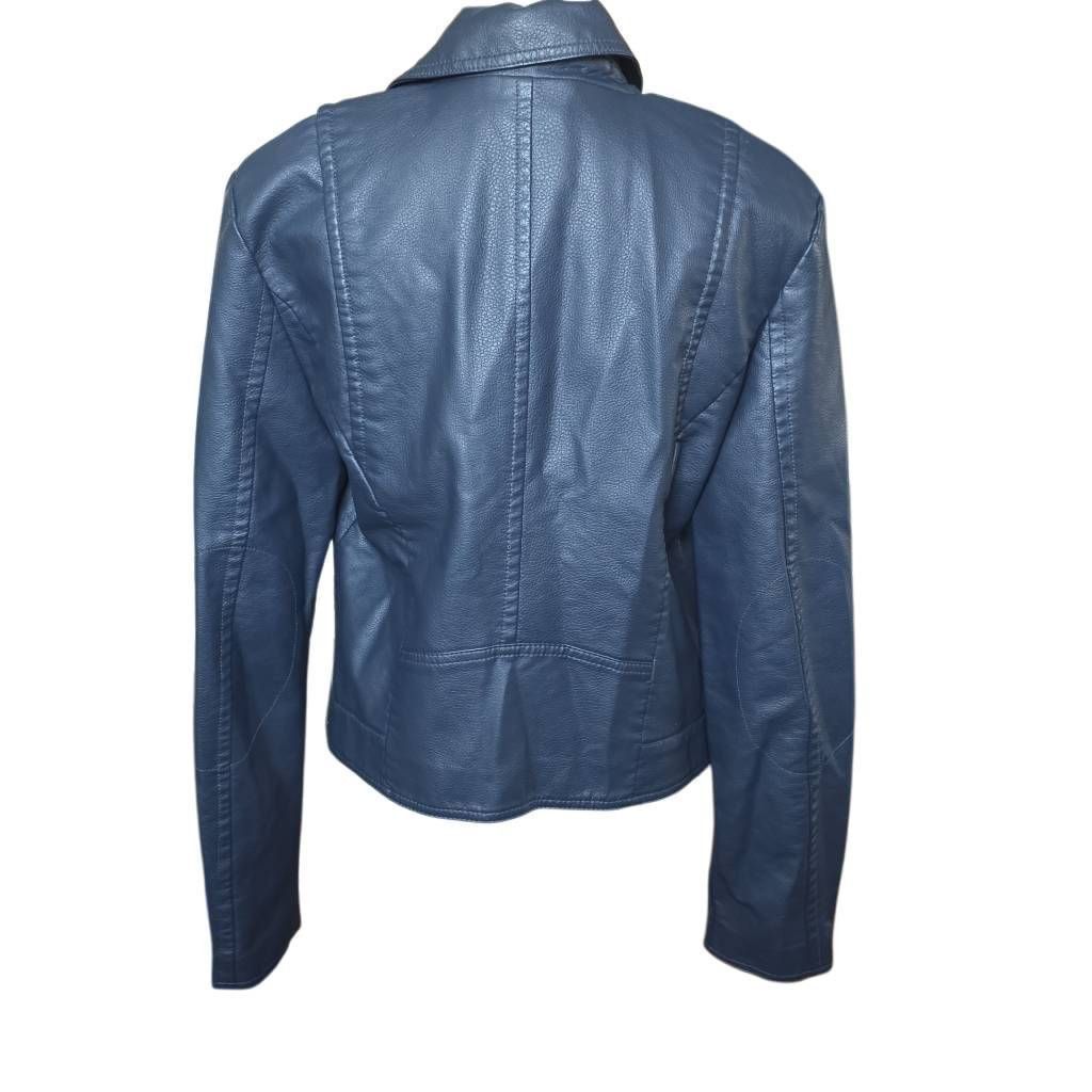 Express Express Women's Size Large Navy Faux Leather Moto Jacket Size L / US 10 / IT 46 - 4 Thumbnail