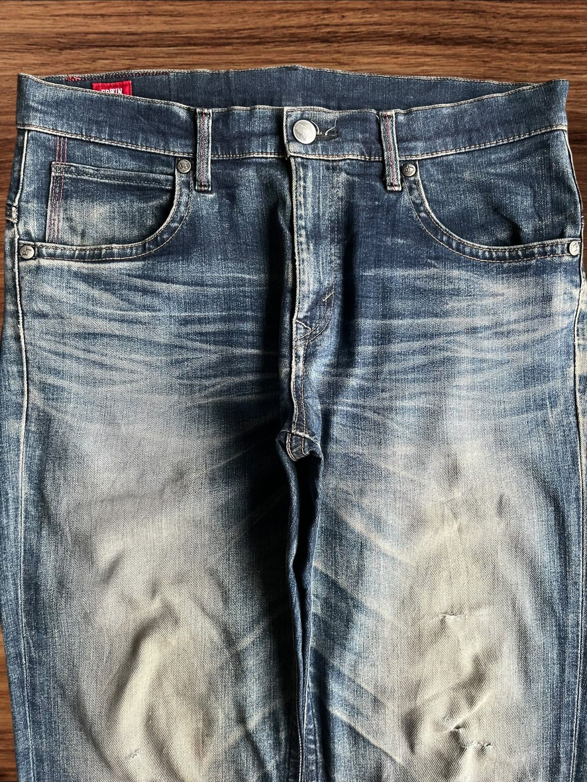 Edwin Vintage Japanese Brand Mud Blue Faded Washed Straight Jeans Size US 34 / EU 50 - 3 Thumbnail