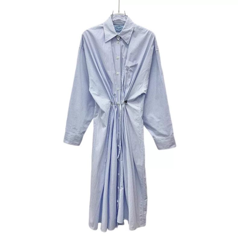 Prada Prada Blue and white striped logo triangle long-sleeved sh Size XXS / US 00 / IT 34 - 1 Thumbnail