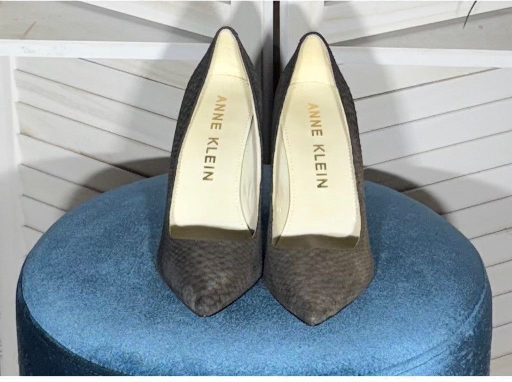 Anne Klein suede pump shoes brown & gray reptile pattern pointed toe 10 Size US 10 / IT 40 - 3 Thumbnail