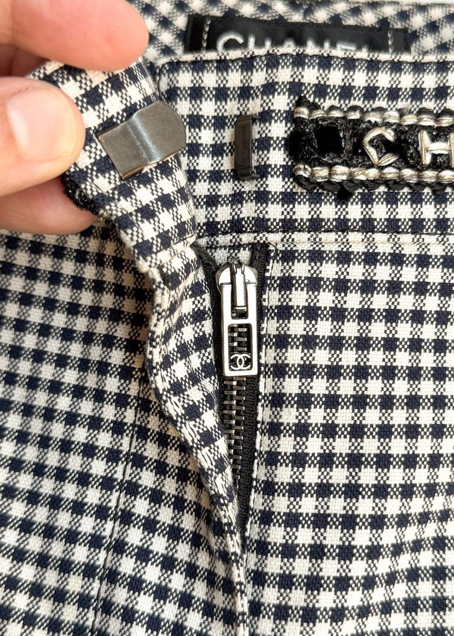 Chanel Chanel SS16 Navy Blue White Gingham Logo Waist Crop Trousers Size 28" / US 6 / IT 42 - 5 Thumbnail