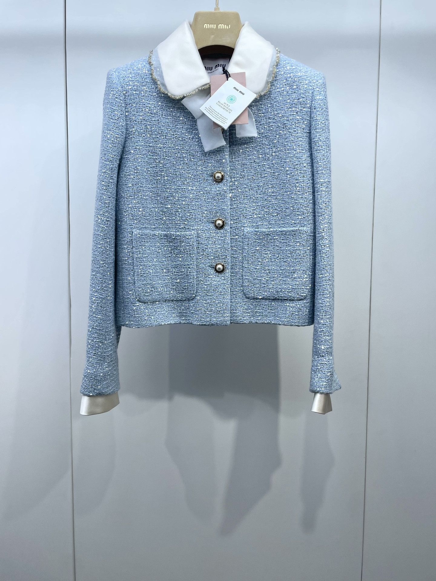 Miu Miu Miumiu Baby Blue Bow Sequin Coat Size XS / US 0-2 / IT 36-38 - 1 Thumbnail