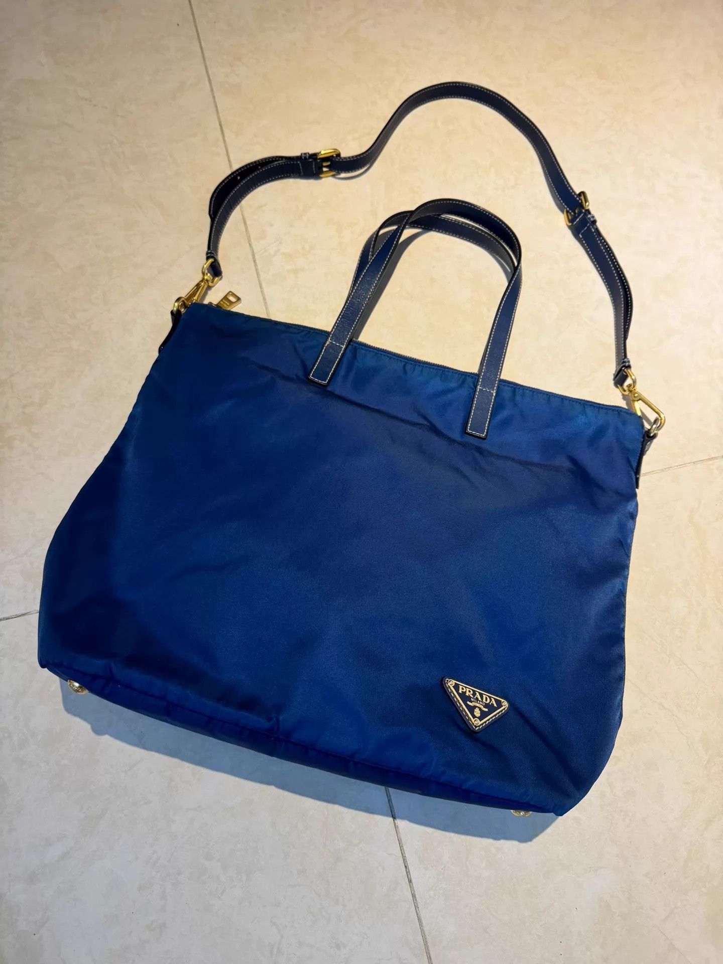 Prada Prada Tessuto Nylon Colorblocked Blue Gold Crossbody Tote Size ONE SIZE - 1 Thumbnail