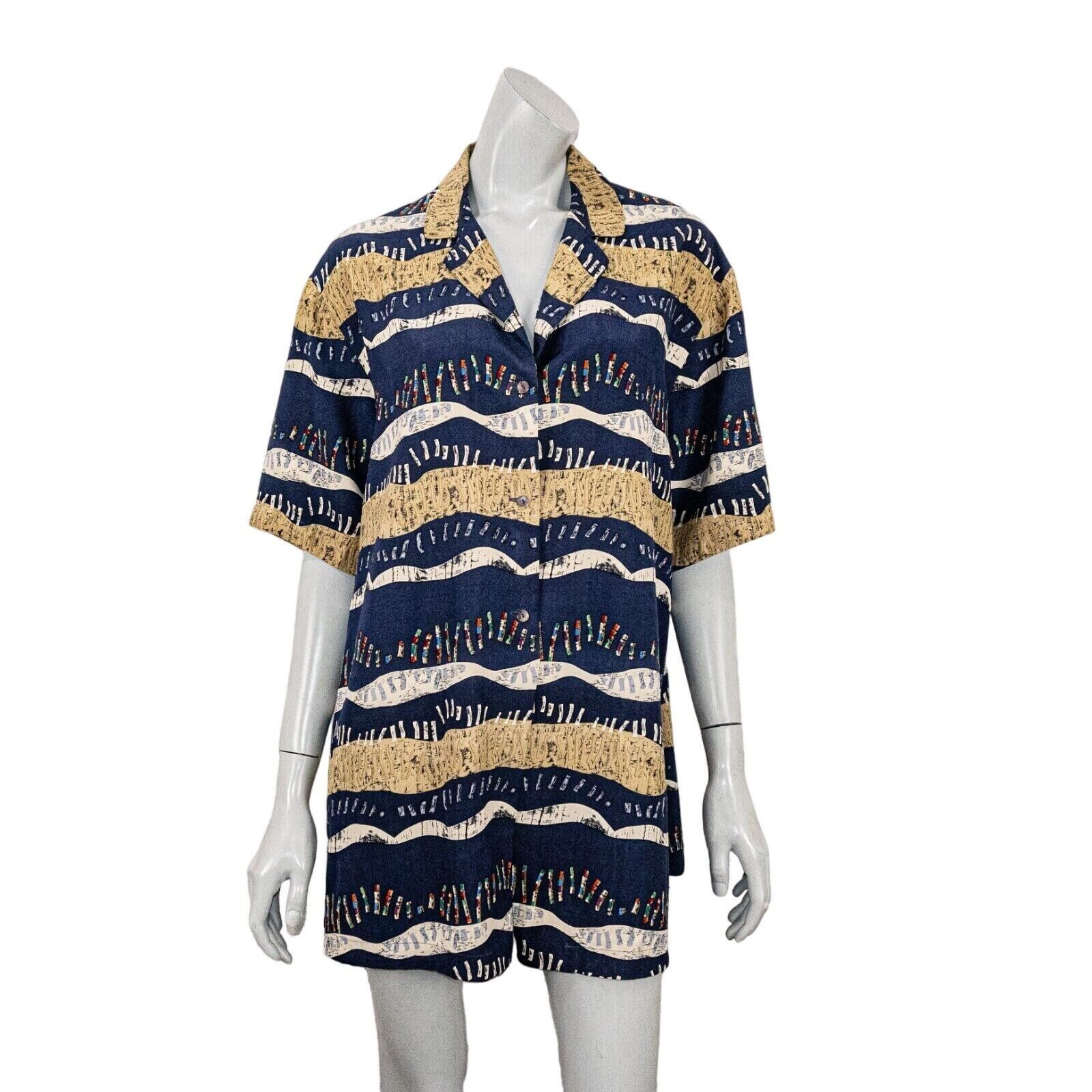 Nicole Farhi NICOLE FARHI 100% Silk Button up Blouse Navy Multi Print Size XL / US 12-14 / IT 48-50 - 2 Thumbnail