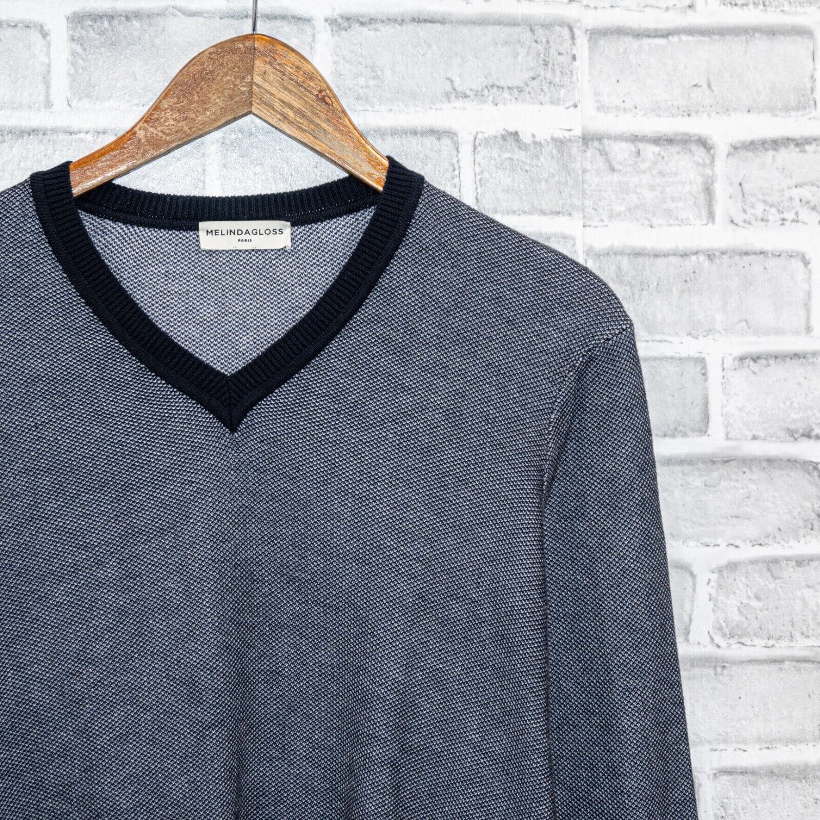 Melindagloss MELINDA GLOSS Paris V-neck Pullover Sweater blue knitt Large Size US L / EU 52-54 / 3 - 6 Thumbnail