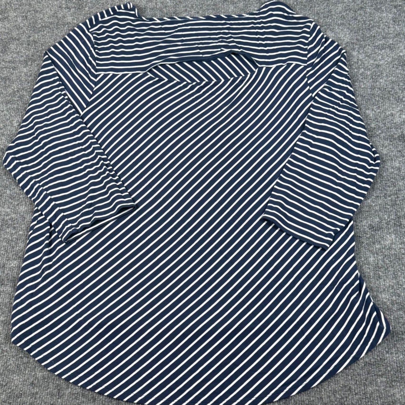Vintage Chico's Navy White Striped Tunic Top 3/4 Sleeve V-Neck Stretch Knit Blouse Shirt Womens XL Size XL / US 12-14 / IT 48-50 - 3 Thumbnail