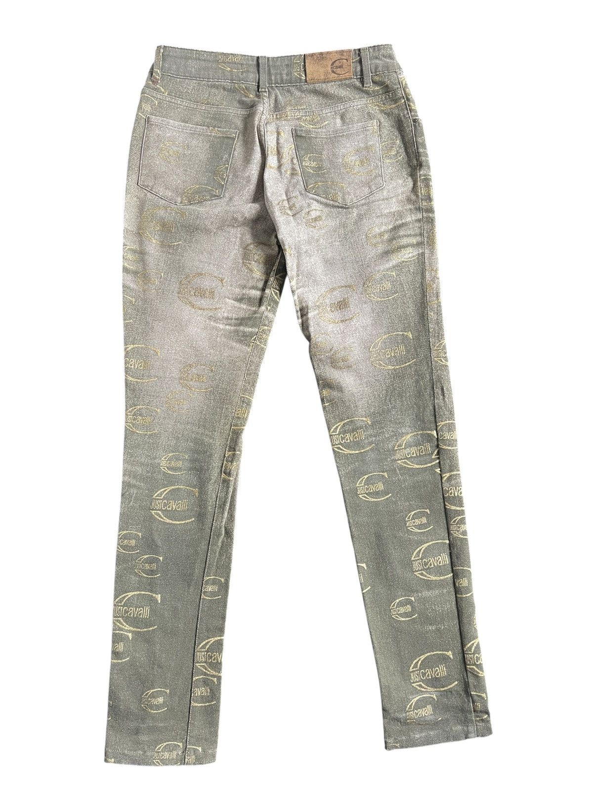 Just Cavalli ROBERTO CAVALLI MULTI LOGO PRINT JEANS y2k pants Size 29" - 4 Thumbnail