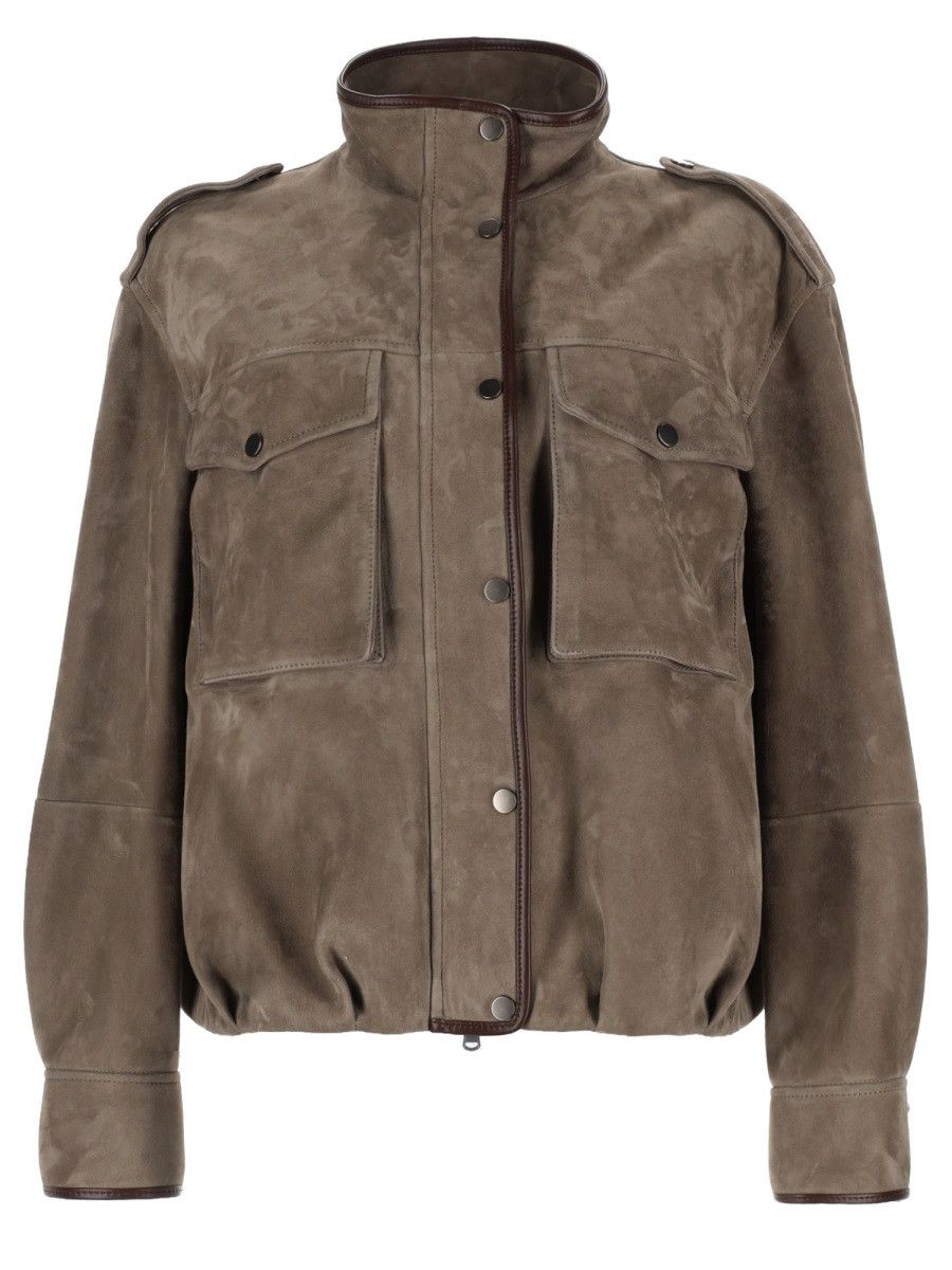 Brunello Cucinelli BRUNELLO CUCINELLI LEATHER JACKET - DOVE (IT 42) Size M / US 6-8 / IT 42-44 - 1 Thumbnail