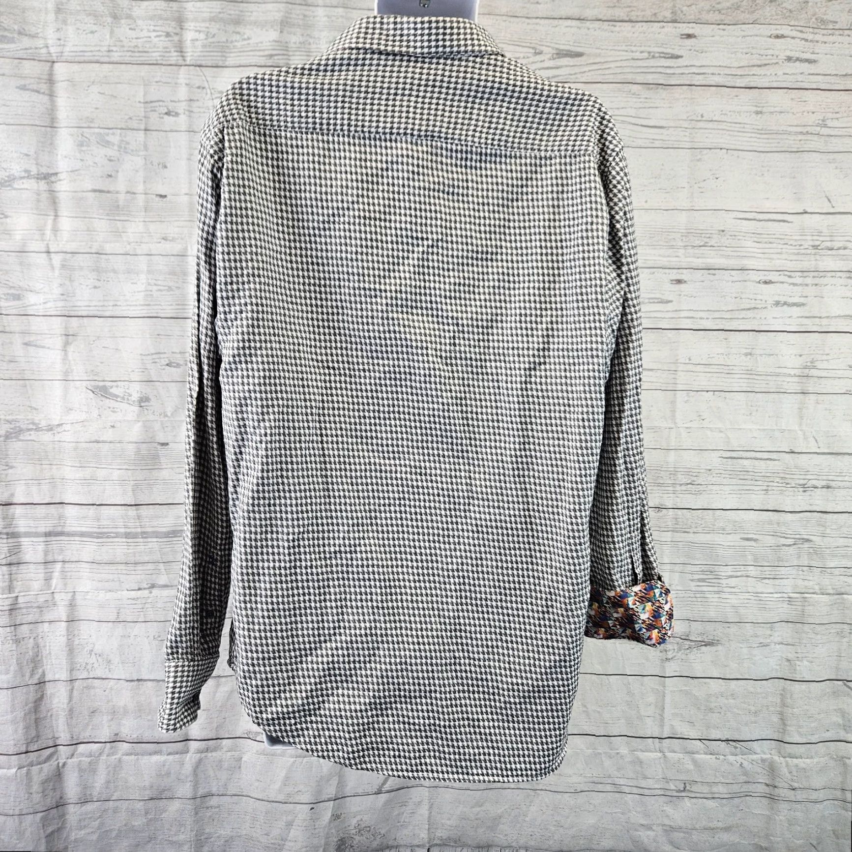 Robert Graham Robert Graham Mens Button Front Shirt XL Gray Houndstooth Multicolor Cotton Long Sleeve Size XL Mens Size US XL / EU 56 / 4 - 4 Thumbnail