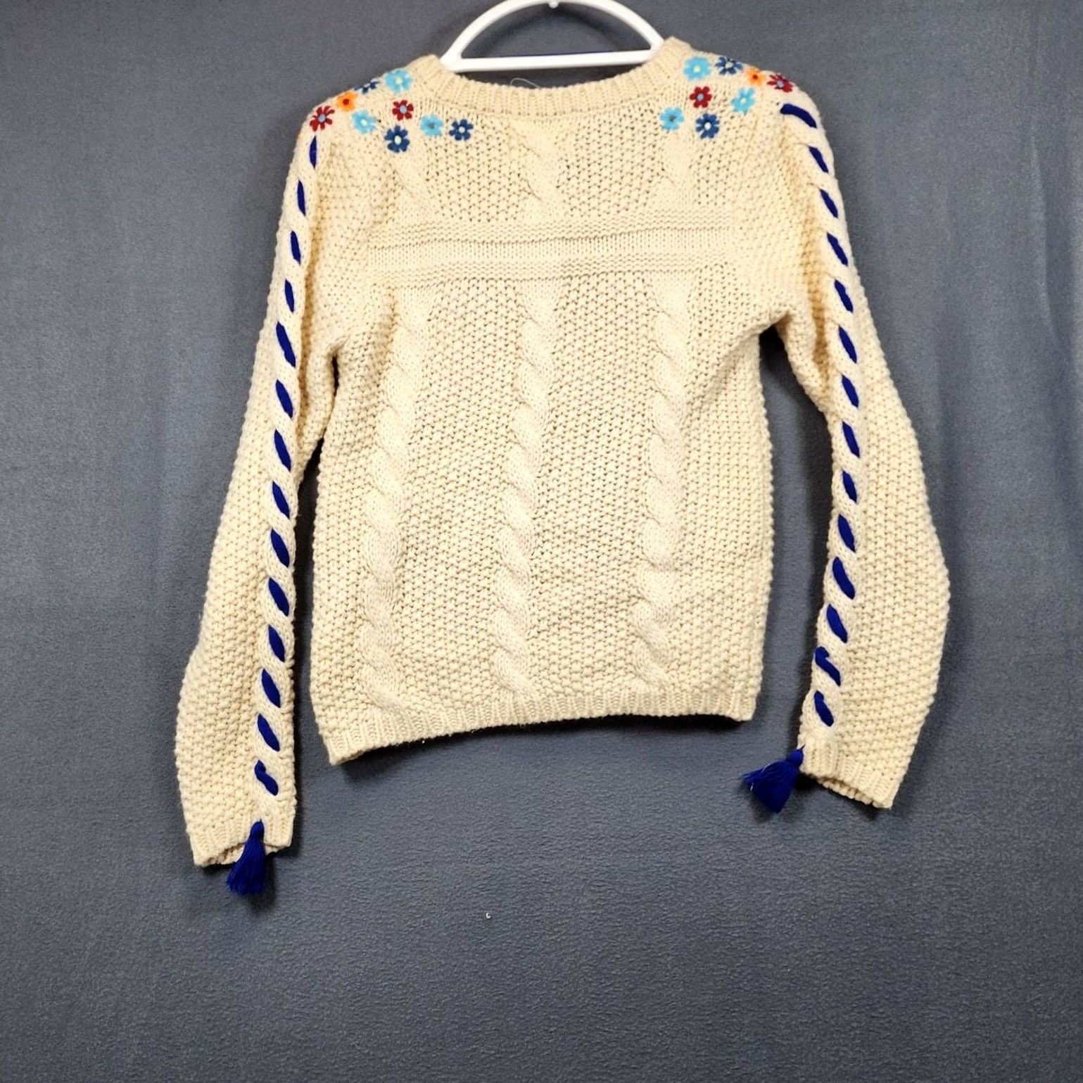 Vintage Water Wood Womens Cardigan Sweater Small Cream Embroidered Floral Cable Knit Size S / US 4 / IT 40 - 2 Thumbnail