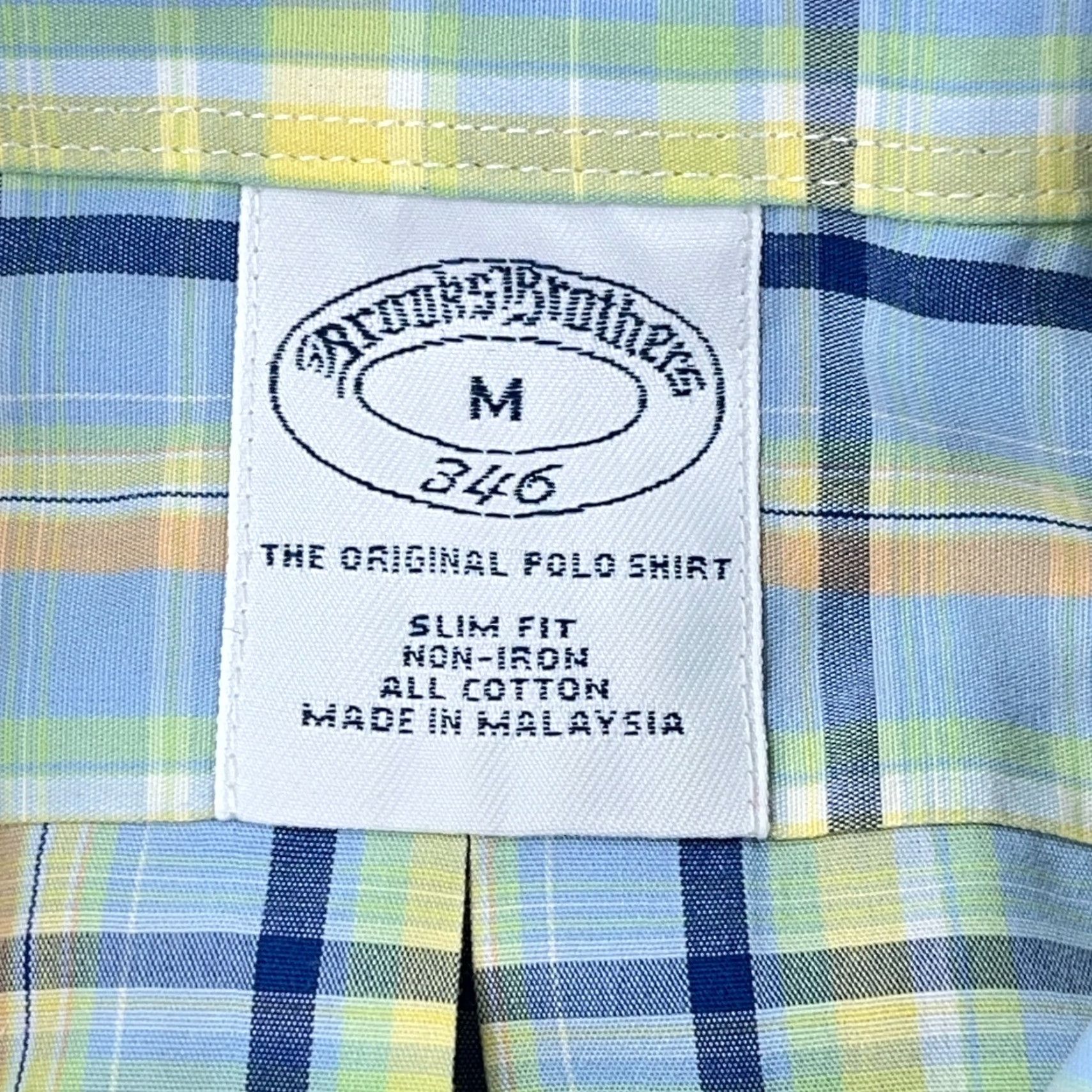 Brooks Brothers VINTAGE Brooks Brothers Shirt Men Medium Yellow Blue Plaid Button Up Slim Fit 346 Dress Size 40R - 7 Thumbnail
