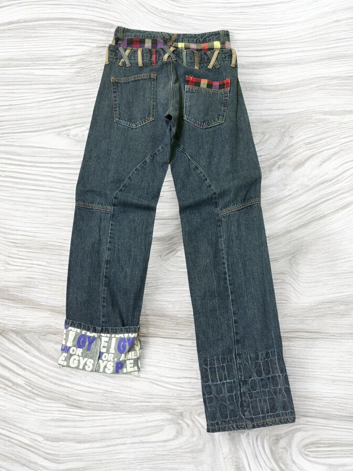 Hysteric Glamour × Japanese Brand × Seditionaries DOUBLE WAIST TARTAN PLAID UNIQUE GRAPHIC DENIM PANTS Size US 27 - 2 Thumbnail